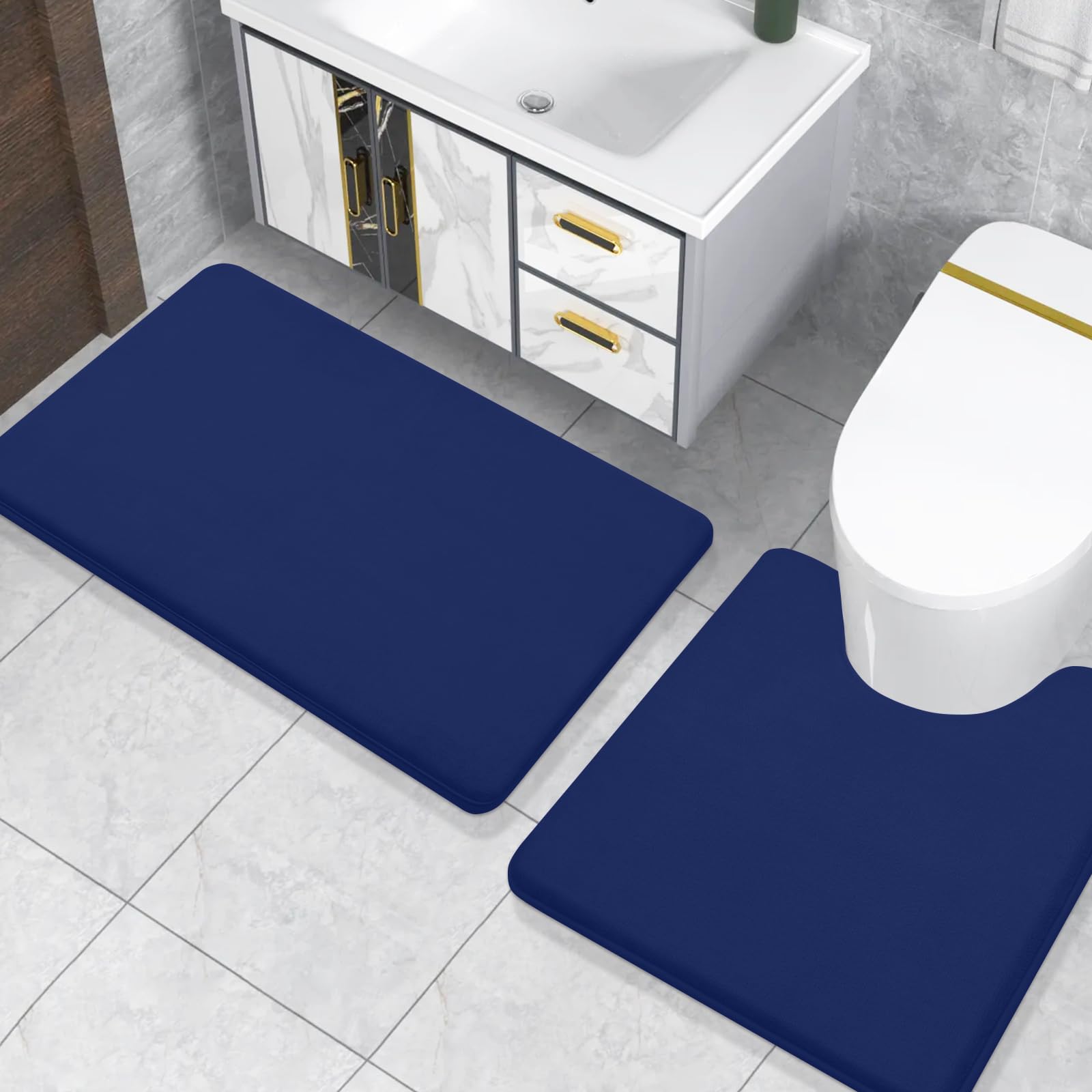 改Smiry Memory Foam U-Shaped Toilet Bathroom Rugs 24" x 20",Extra Soft Absorbent Non-Slip Contoured Rugs, Machine Washable Contour Bath Mats for Bathroom Toilet, Black