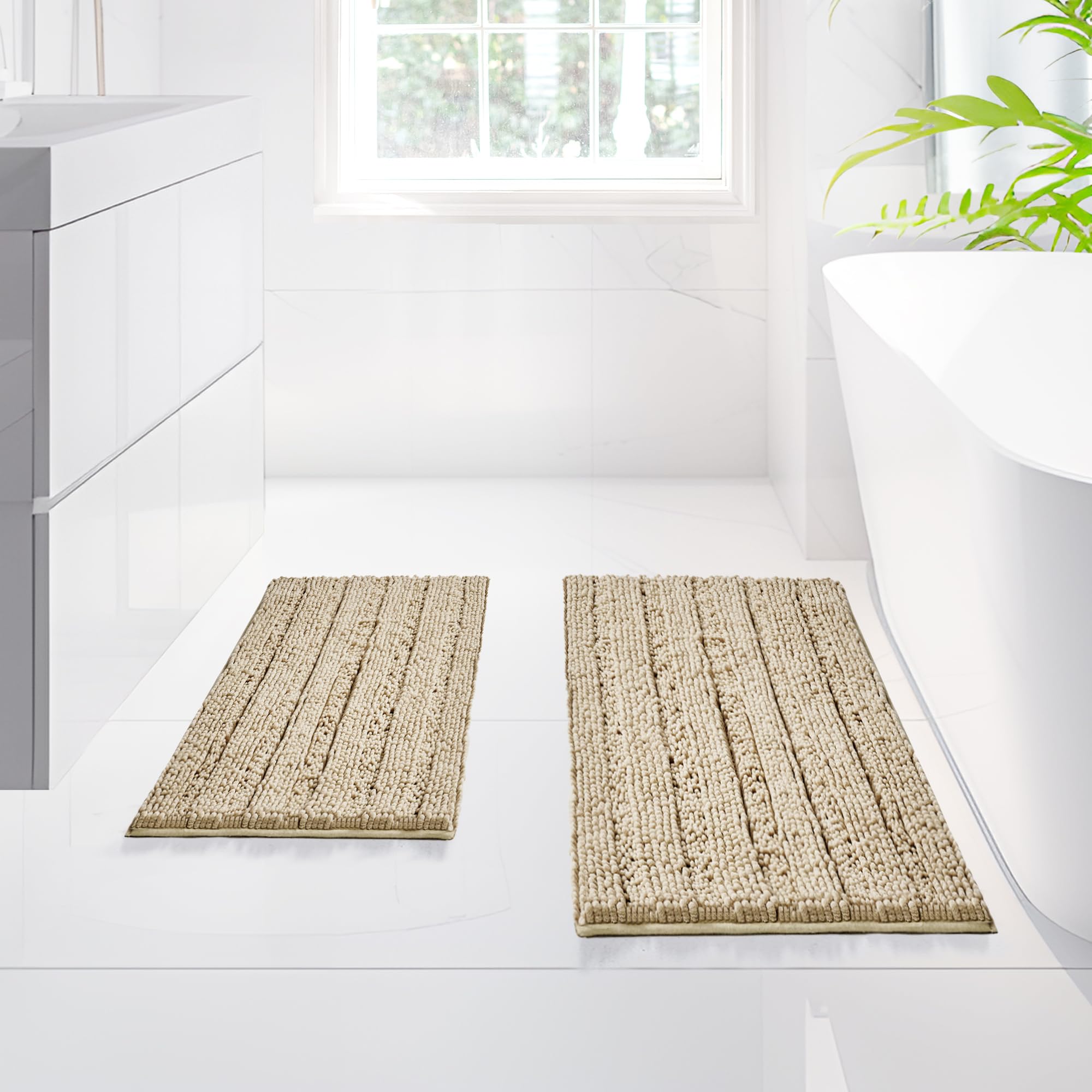 改Deconovo Bath Mats for Bathroom - Bathroom Rugs Sets 2 Piece, Extra Soft Plush Bathroom Mat, Absorbent Bath Mat，Bathroom Rugs Non Slip Washable (24" x 17", Black)