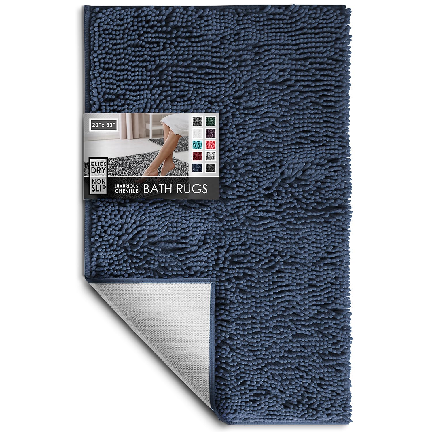 Bathroom Rugs Sets, Chenille Bath Mat Set - Machine Washable Bath Mats for Bathroom Non-Slip Backing Rubber Quick Dry Bathroom Mat