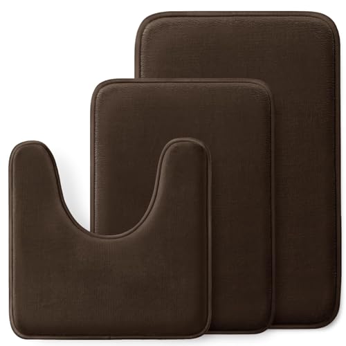 3 Piece Memory Foam Bathroom Rugs Sets, Non-Slip & Quick Dry Bath Mat, Ultra Soft Velvet Bath Rugs for Bathroom, Toilet and Shower Floor