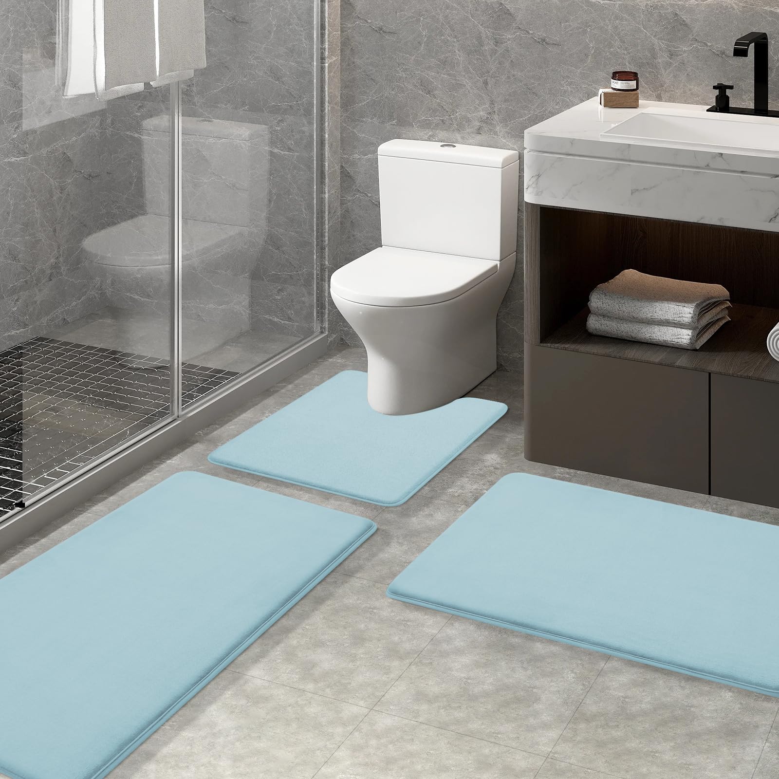 Memory Foam U-Shaped Toilet Bathroom Rugs,Extra Soft Absorbent Non-Slip Contoured Rugs, Machine Washable Contour Bath Mats for Bathroom Toilet