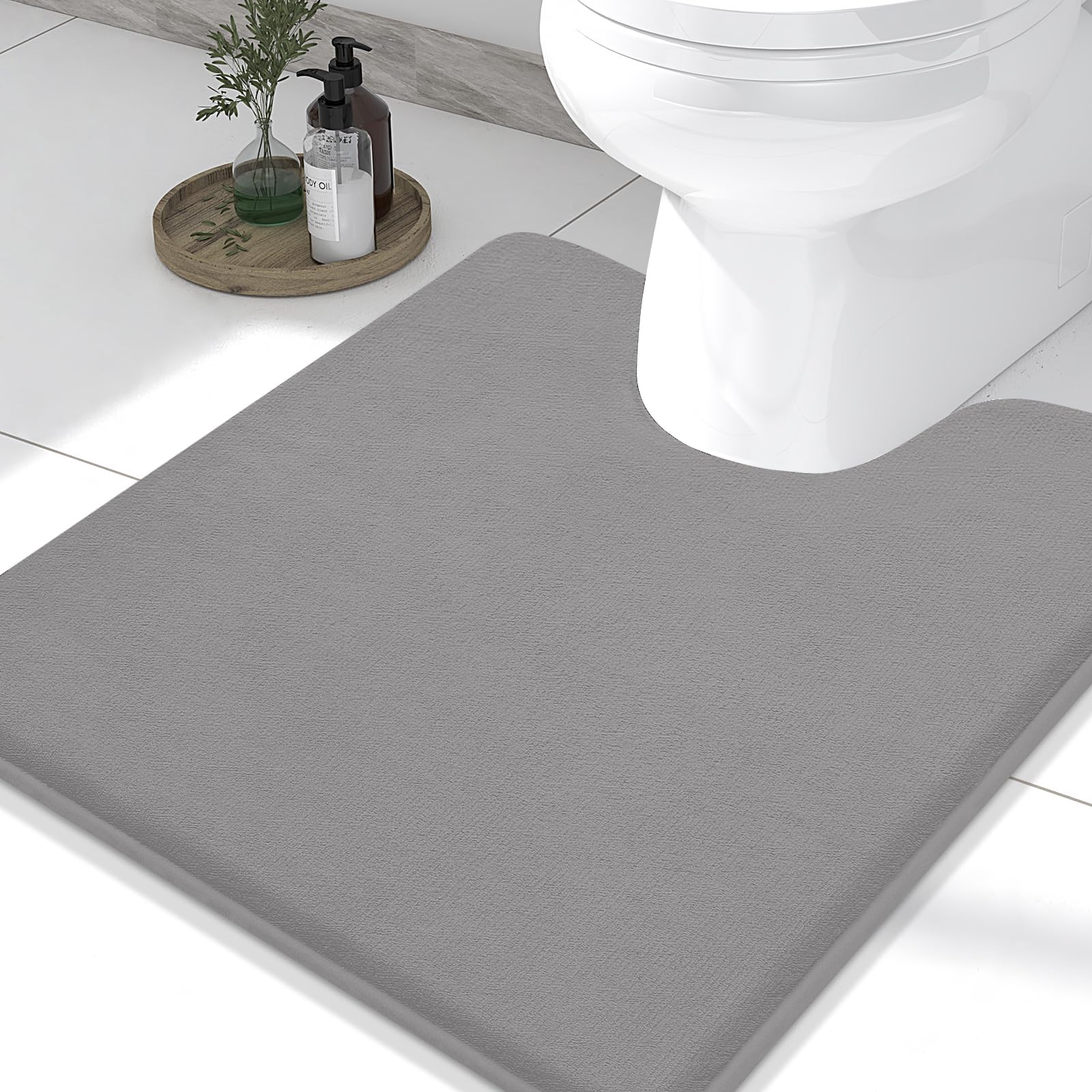 Memory Foam U-Shaped Toilet Bathroom Rugs,Extra Soft Absorbent Non-Slip Contoured Rugs, Machine Washable Contour Bath Mats for Bathroom Toilet