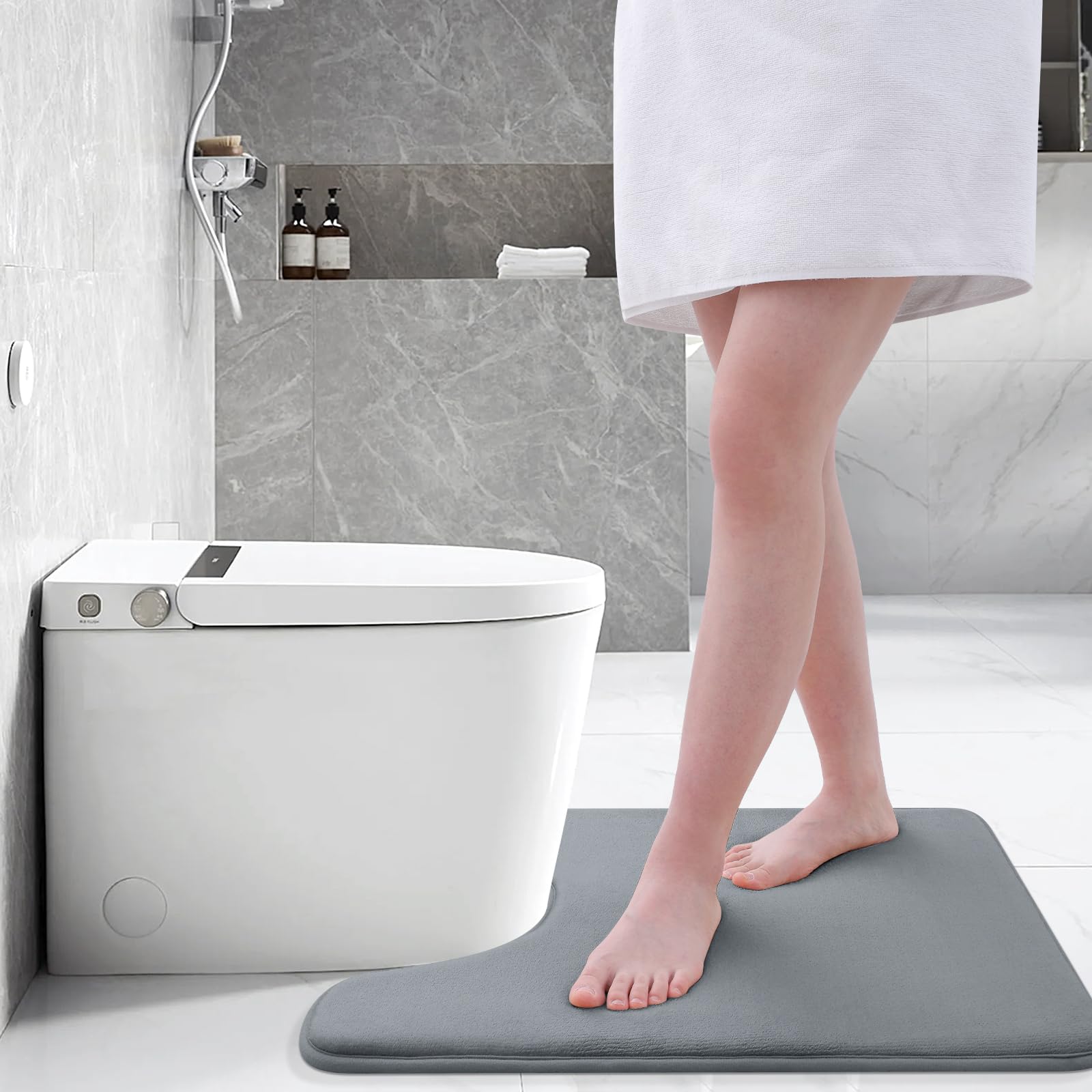 Memory Foam U-Shaped Toilet Bathroom Rugs,Extra Soft Absorbent Non-Slip Contoured Rugs, Machine Washable Contour Bath Mats for Bathroom Toilet