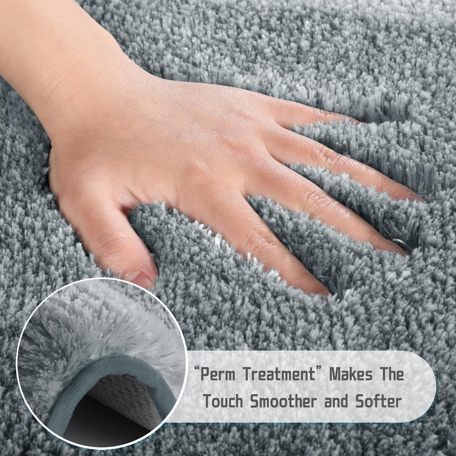改Yimobra Luxury Bathroom Rugs Sets 2 Piece, Fluffy Soft Comfortable Absorbent Microfiber Bath Mat Set, Extra Plush Thick Non Slip Shaggy Shower Rug, Machine Wash, 32x20+24x17 Inch, Light Gray