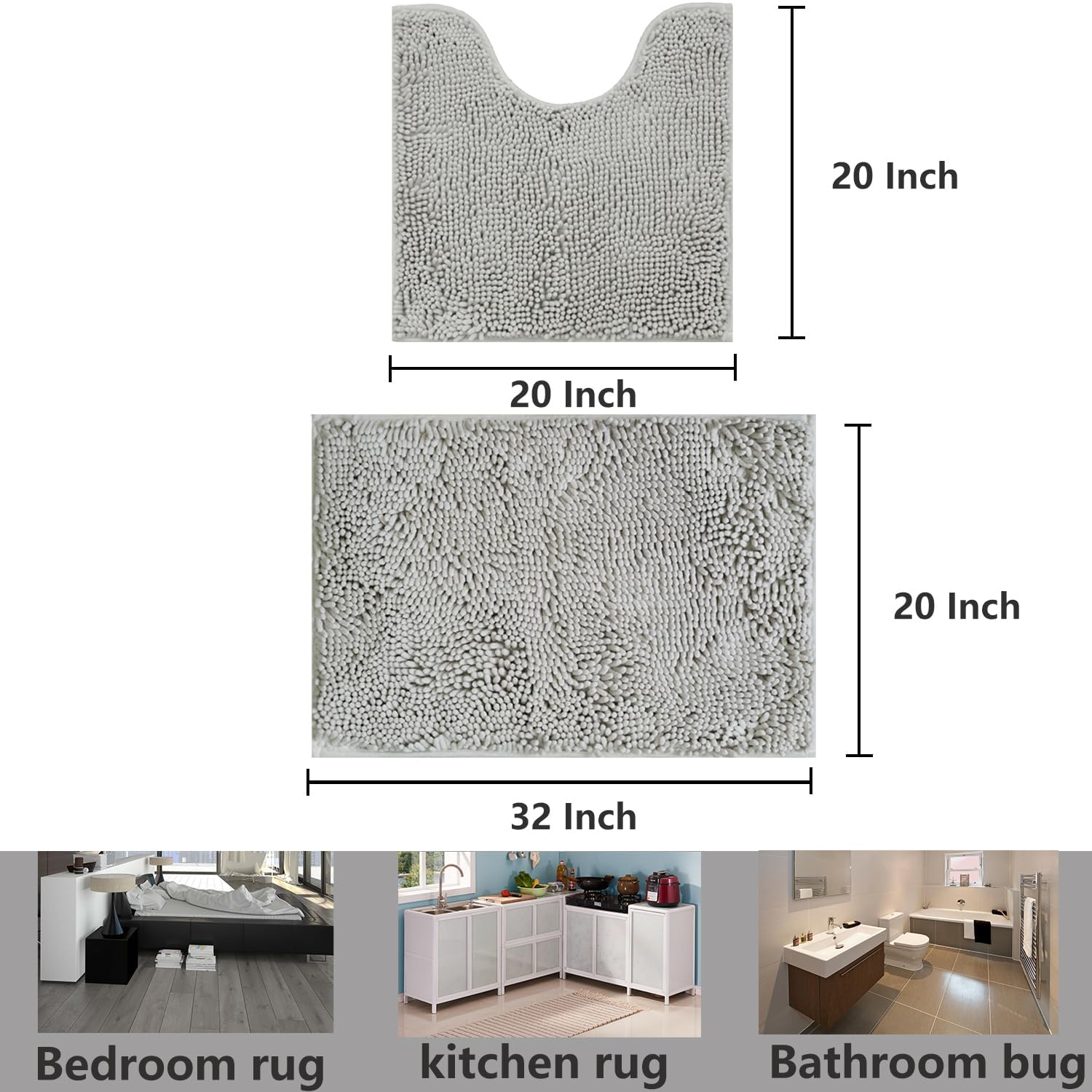 改Bathroom Rugs Chenille, Extra Thick and Absorbent, Non-Slip, Machine Washable, Dry Quckily, Soft Cozy Plush, Used Under Shower Bathtub and Sink, Bath mat Sets 2Piece Dark Grey