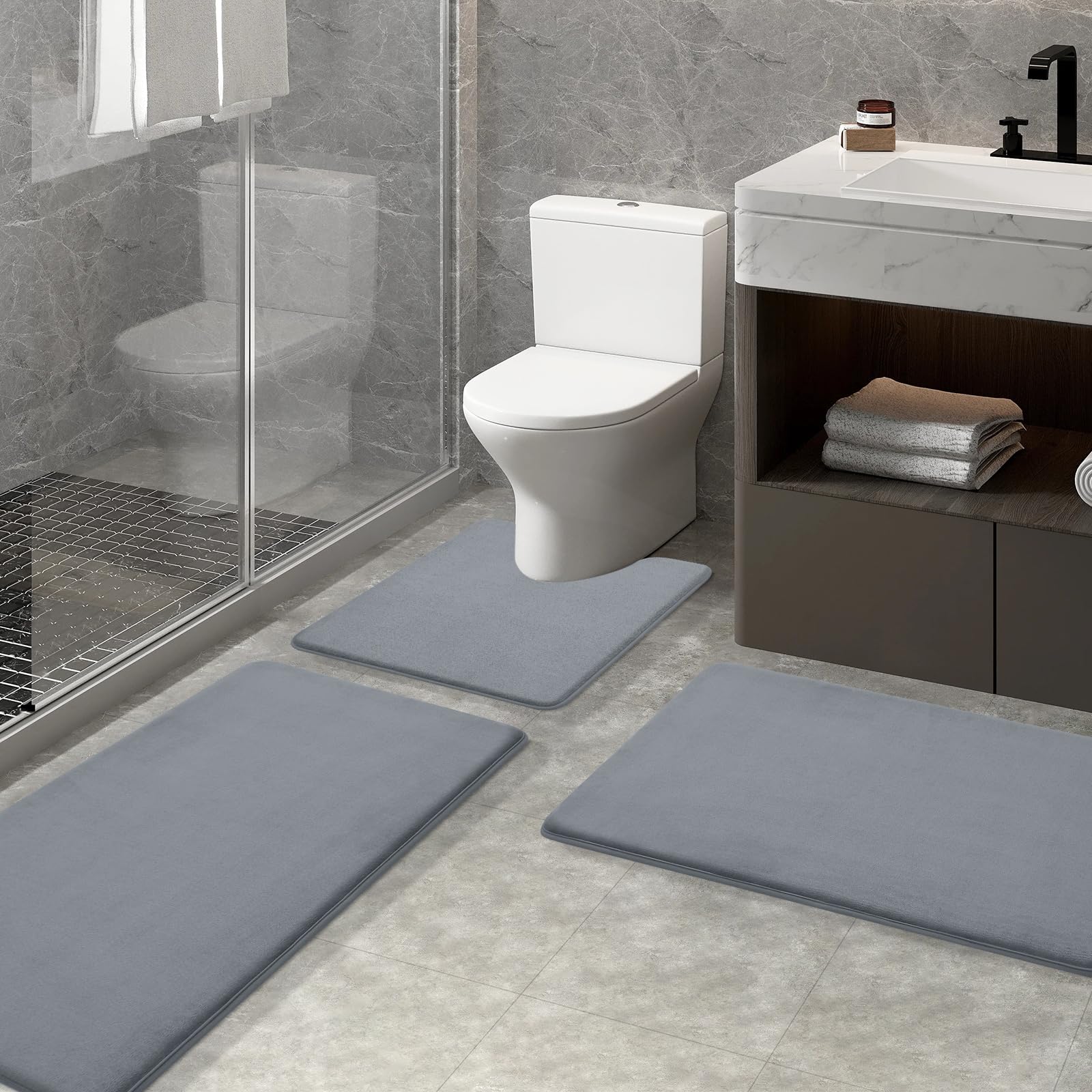 Memory Foam U-Shaped Toilet Bathroom Rugs,Extra Soft Absorbent Non-Slip Contoured Rugs, Machine Washable Contour Bath Mats for Bathroom Toilet