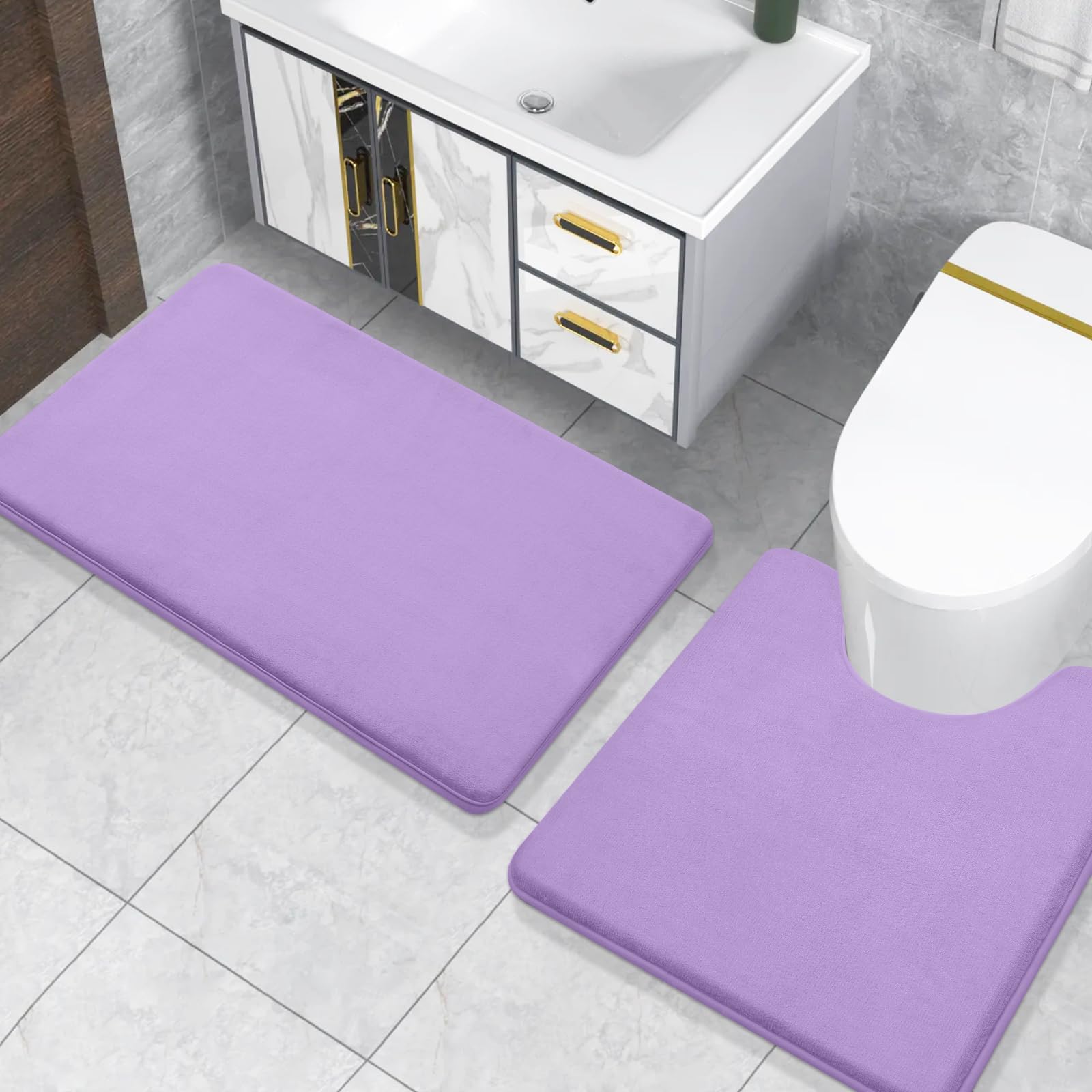 Memory Foam U-Shaped Toilet Bathroom Rugs,Extra Soft Absorbent Non-Slip Contoured Rugs, Machine Washable Contour Bath Mats for Bathroom Toilet