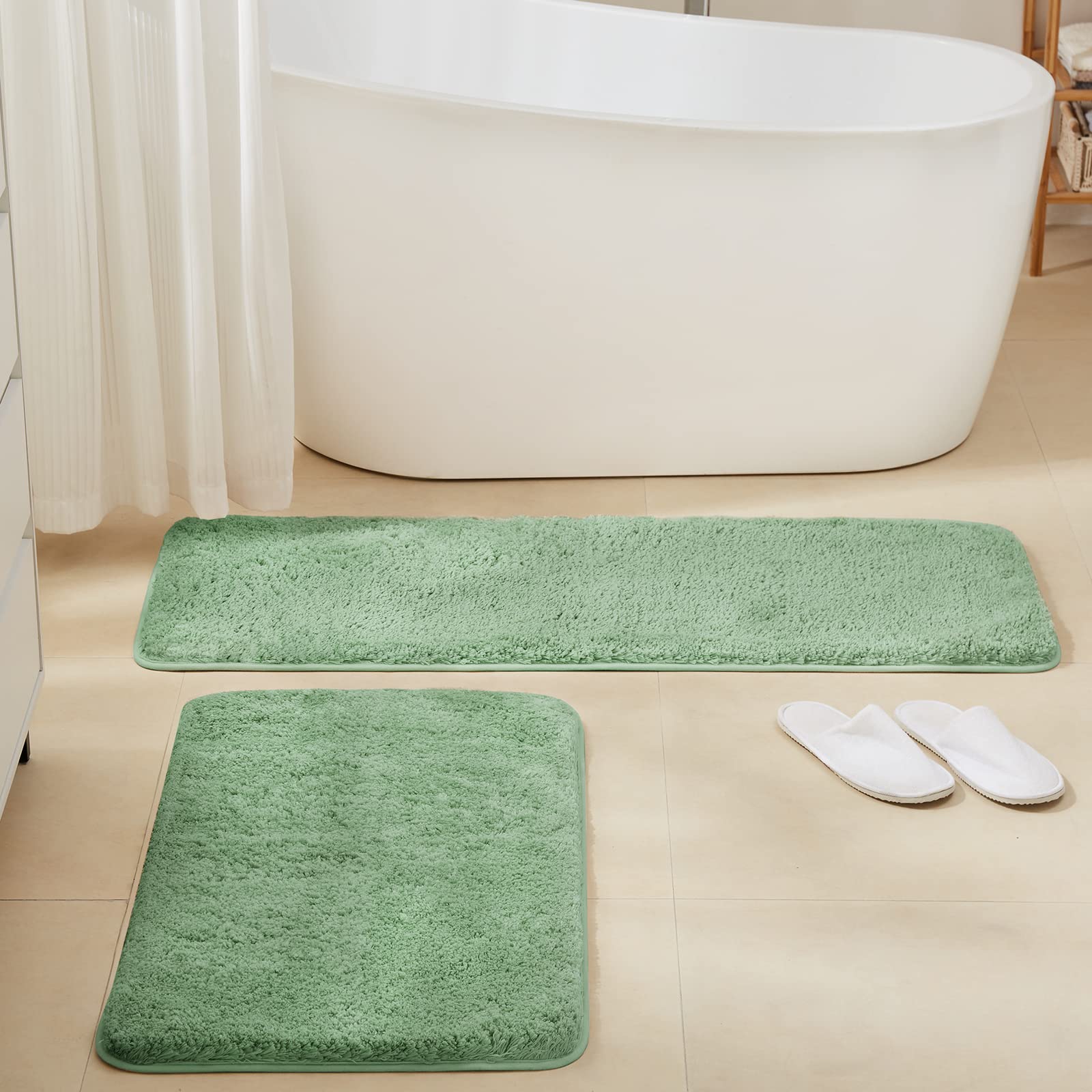 改TECHMILLY Super Soft Shaggy Bathroom Rugs, Absorbent Thick Non Slip Microfiber Bath Rugs, Quick Dry Machine Washable Bath Mat for Bathroom Floor, Bathtub and Shower 17"x24"