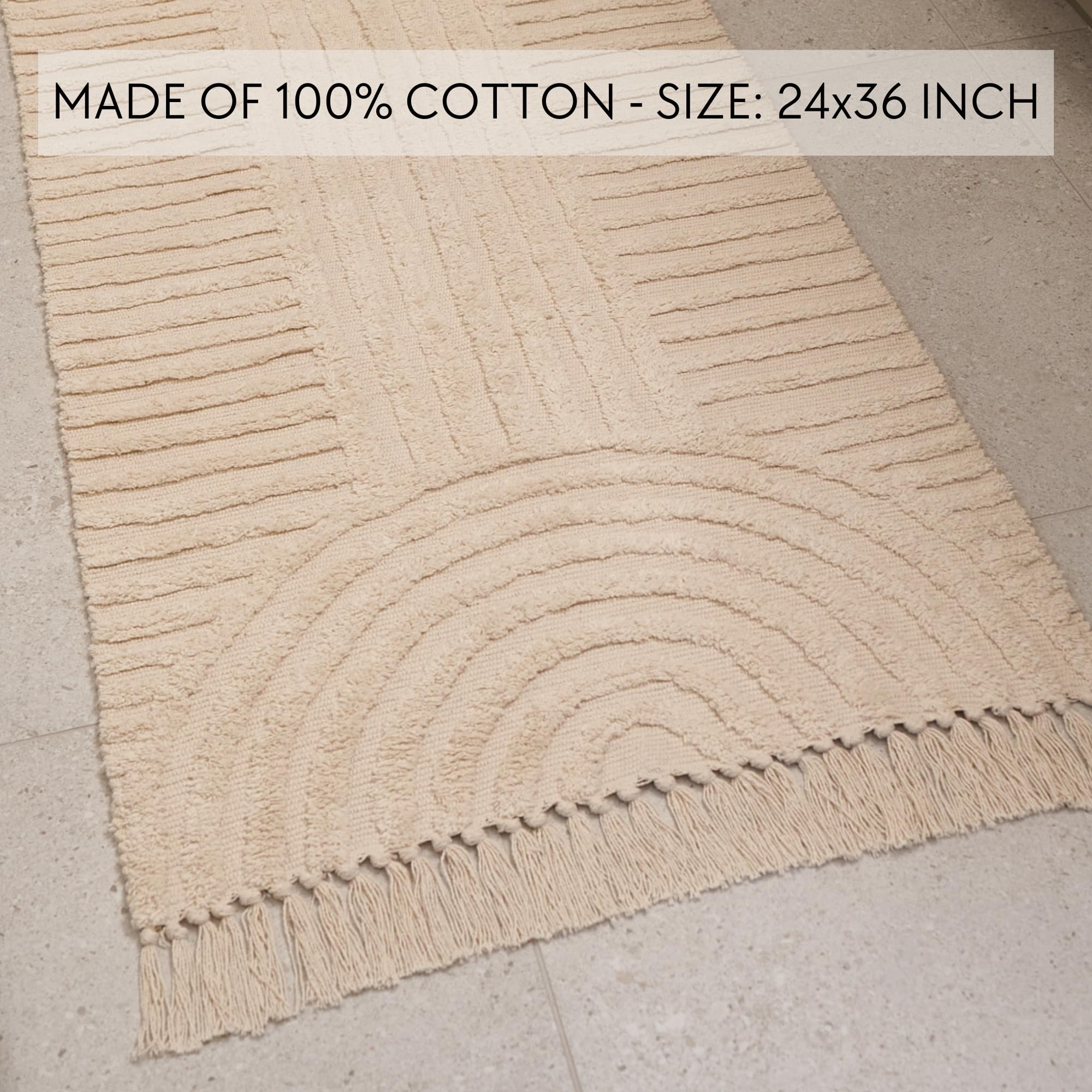 Beautiful Boho Rug with Tassels for Your Bathroom Cotton Rug Fits Perfectly Into Your Bath - Washable, Non-Slip Mat Ideal to Enhance Your Modern Home Decor -Size:2x3 FT