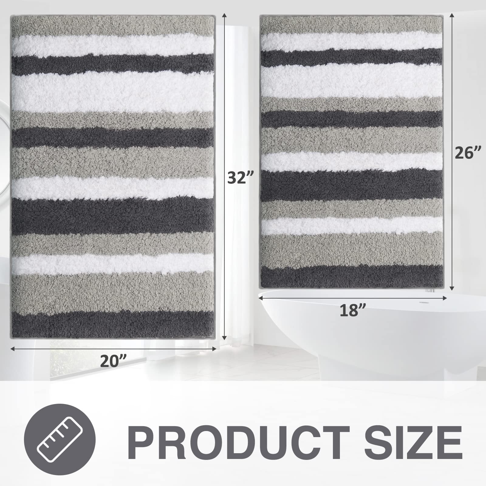 Luxury Bathroom Rugs Bath Mat, Non-Slip Fluffy Soft Plush Microfiber, Machine Washable Carpet Quick Dry Ultra Shaggy Mats for Bathroom, Tub and Shower