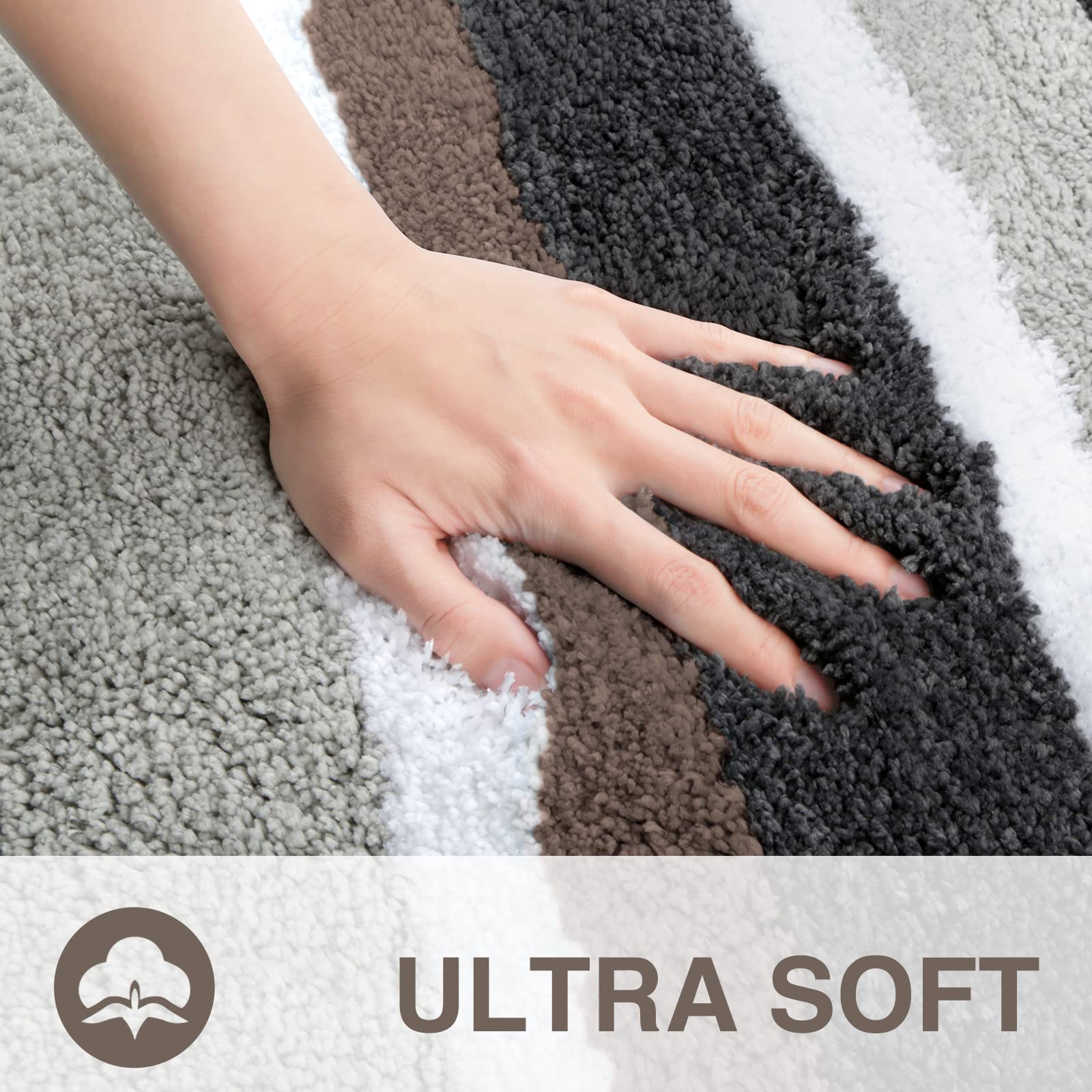 改KMAT Luxury Bathroom Rugs Bath Mat,18"x26", Non-Slip Fluffy Soft Plush Microfiber, Machine Washable Carpet Quick Dry Ultra Shaggy Mats for Bathroom, Tub and Shower, Green-Grey