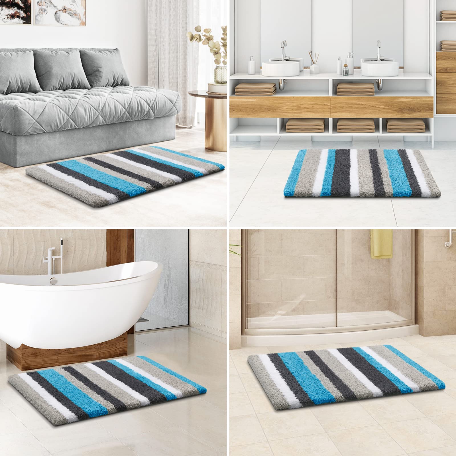 Luxury Bathroom Rugs Bath Mat, Non-Slip Fluffy Soft Plush Microfiber, Machine Washable Carpet Quick Dry Ultra Shaggy Mats for Bathroom, Tub and Shower