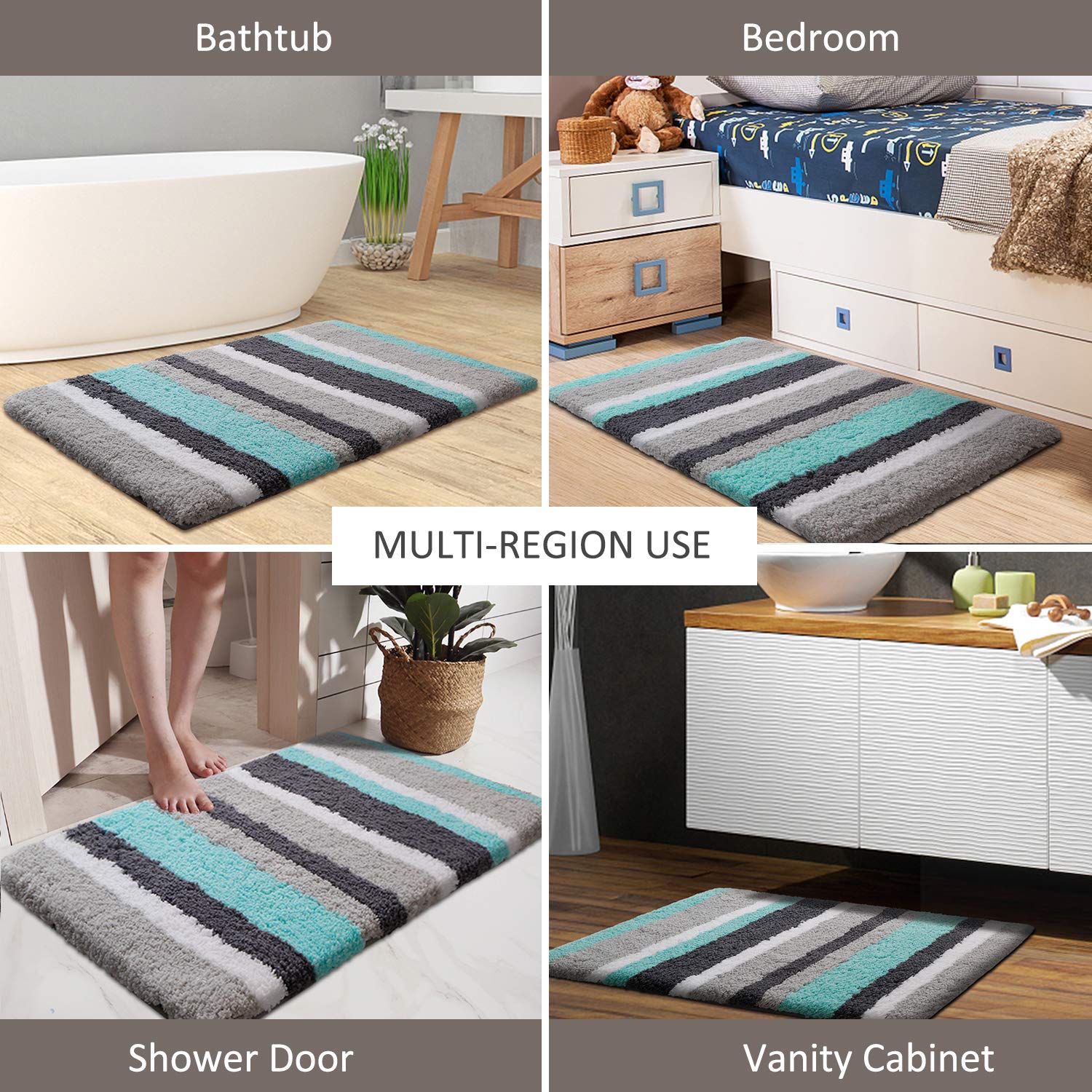 Luxury Bathroom Rugs Bath Mat, Non-Slip Fluffy Soft Plush Microfiber, Machine Washable Carpet Quick Dry Ultra Shaggy Mats for Bathroom, Tub and Shower