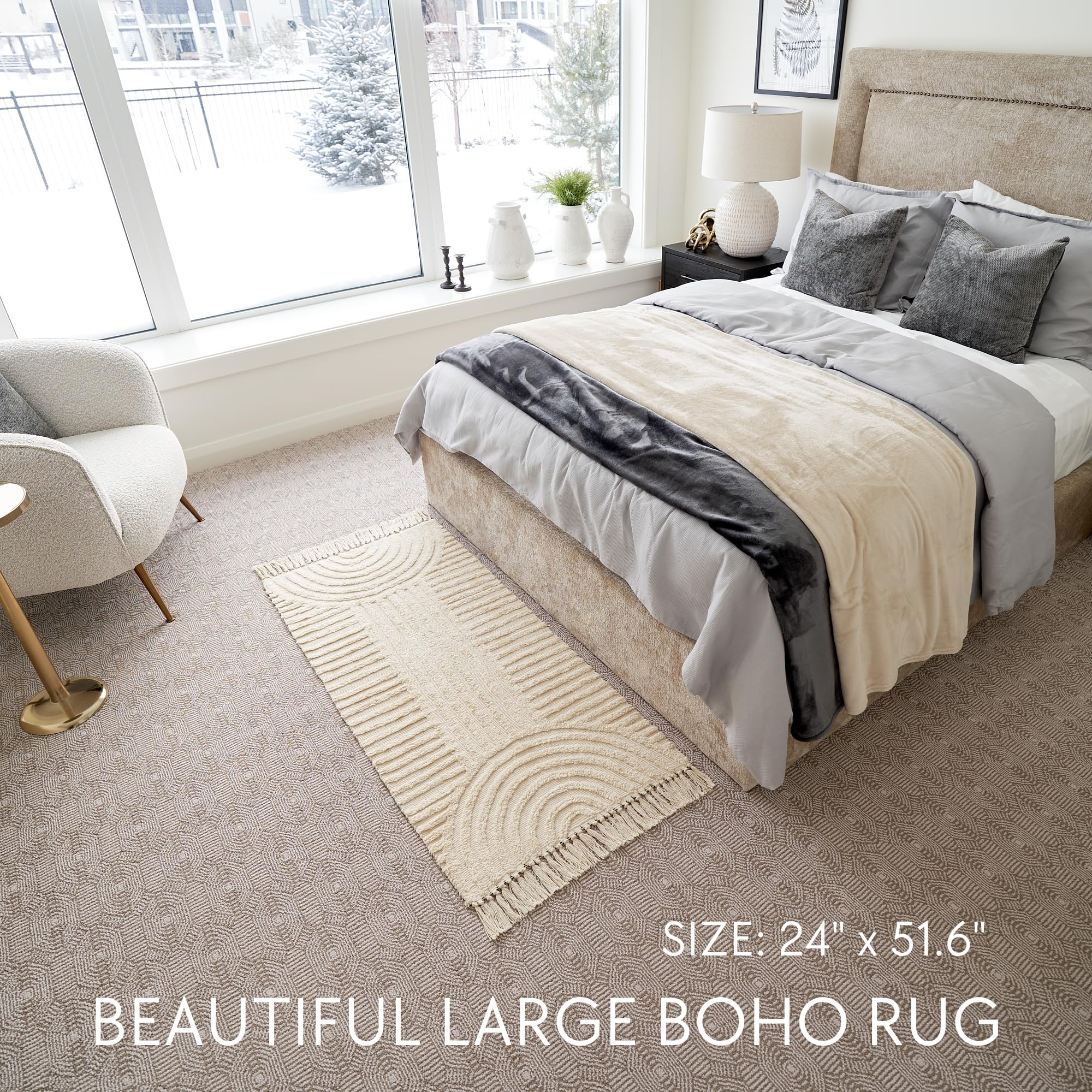 改KIBAGA Beautiful Boho Rug with Tassels for Your Bathroom - Soft 2 x 3 ft. Cotton Rug Fits Perfectly Into Your Bath - Washable, Non-Slip Mat Ideal to Enhance Your Modern Home Decor - 24 x 36 inch