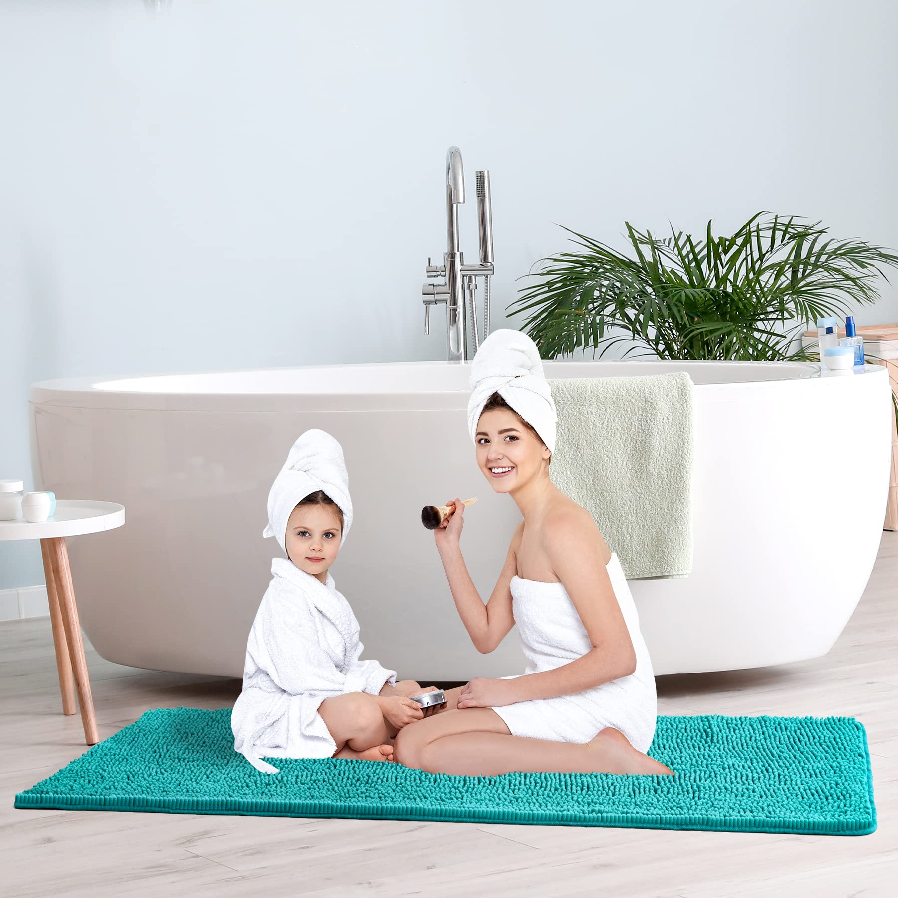 Long Bathroom Rugs Runner,Absorbent Bath Mats for Bathroom Non-Slip,Washable Carpet,Soft Plush Chenille Shower Mats for Bathroom,Shaggy Durable Bath Rugs with Rubber Backing