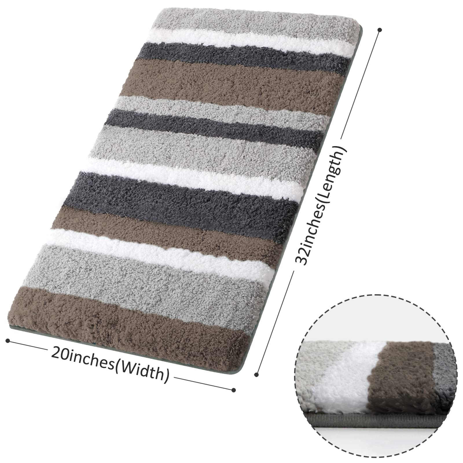改KMAT Luxury Bathroom Rugs Bath Mat,18"x26", Non-Slip Fluffy Soft Plush Microfiber, Machine Washable Carpet Quick Dry Ultra Shaggy Mats for Bathroom, Tub and Shower, Green-Grey
