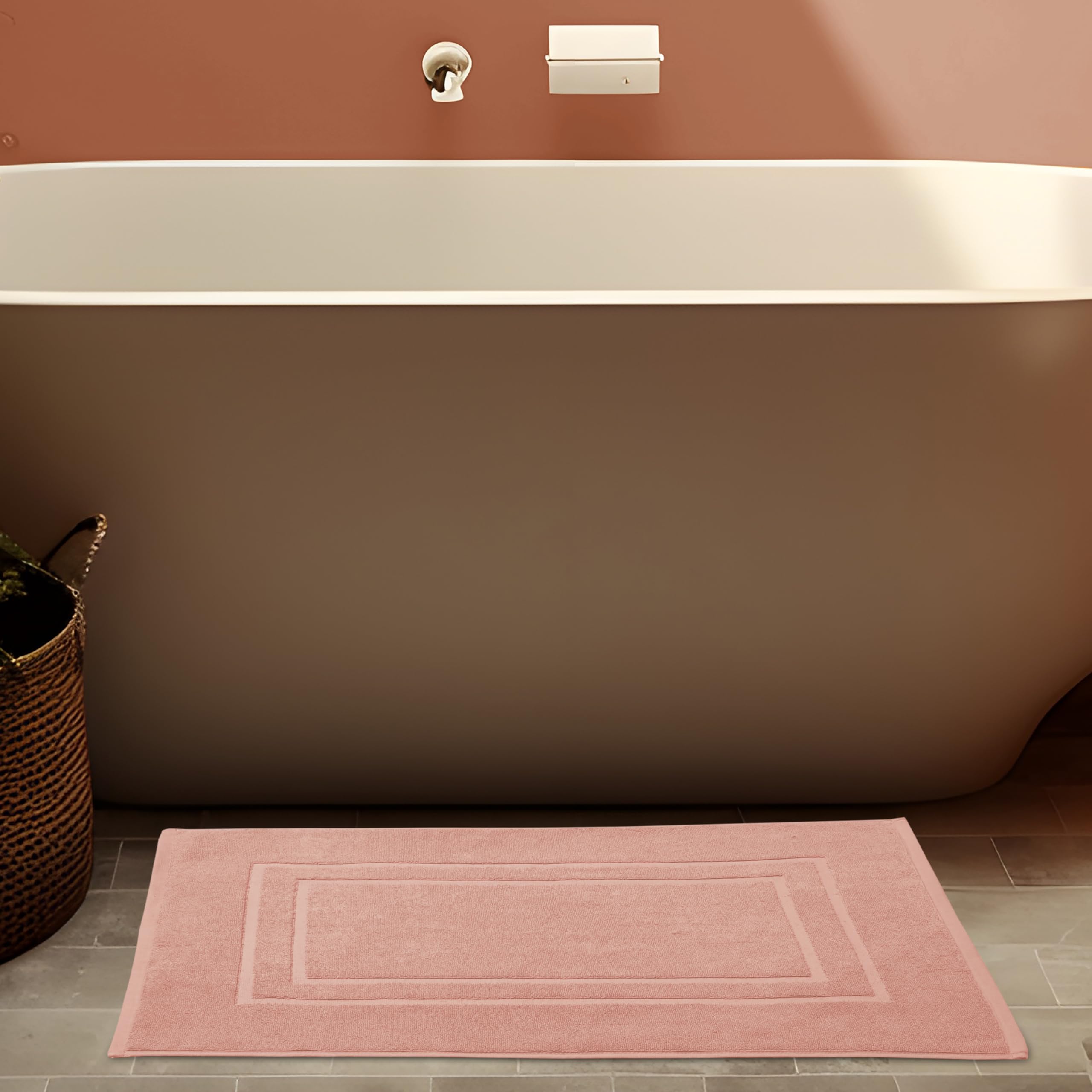 100% Cotton Terry Bath Mats, 2 Piece Towel Like Bath Mats (30x21 Inch) Bathroom Shower Step Out Tub Floor Mats Soft Absorbent Washable Mats