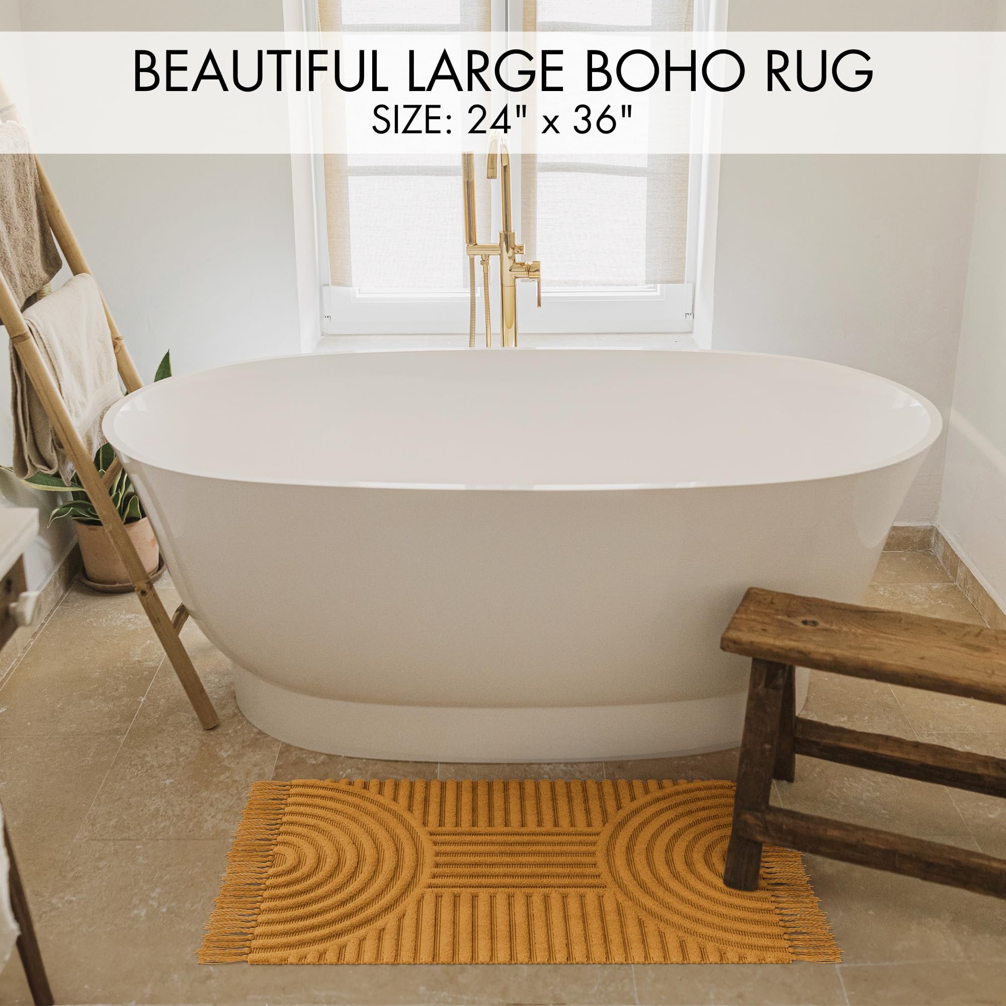 改KIBAGA Beautiful Boho Rug with Tassels for Your Bathroom - Soft 2 x 3 ft. Cotton Rug Fits Perfectly Into Your Bath - Washable, Non-Slip Mat Ideal to Enhance Your Modern Home Decor - 24 x 36 inch