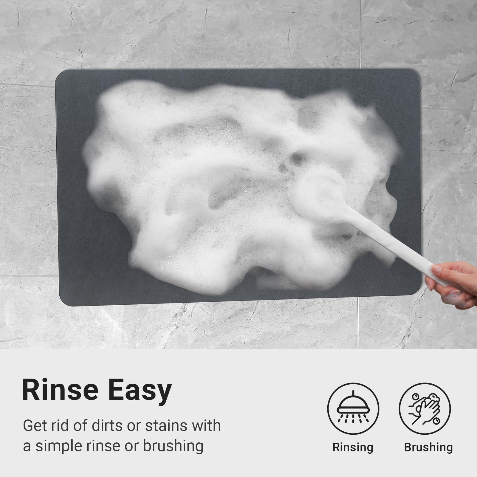 改Mecko Bath Mat Rug, Rubber Non-Slip Quick Dry Absorbent Thin Bathroom Rugs Fit Under Door Bathroom Floor Mats-Shower Rug for in Front of Bathtub, Sink, Shower Room(Light Grey,16"x24")