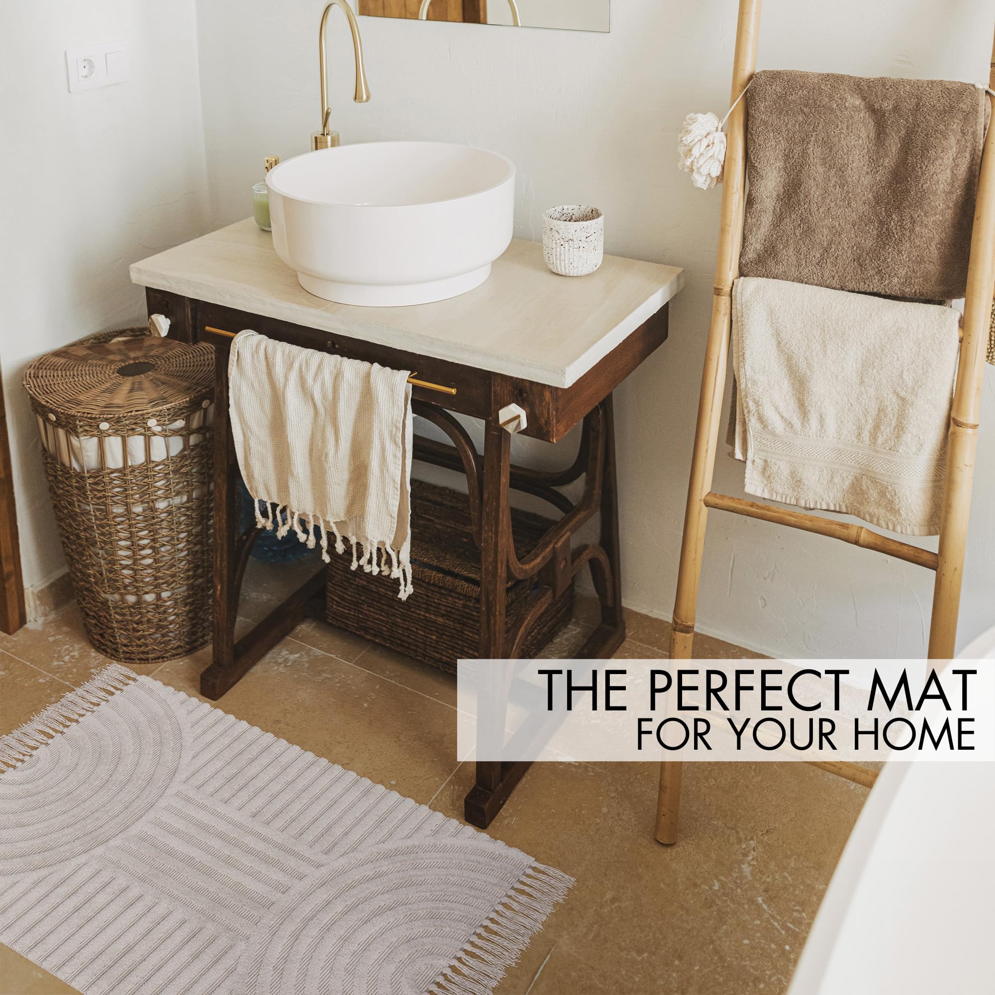 Beautiful Boho Rug with Tassels for Your Bathroom Cotton Rug Fits Perfectly Into Your Bath - Washable, Non-Slip Mat Ideal to Enhance Your Modern Home Decor -Size:2x3 FT