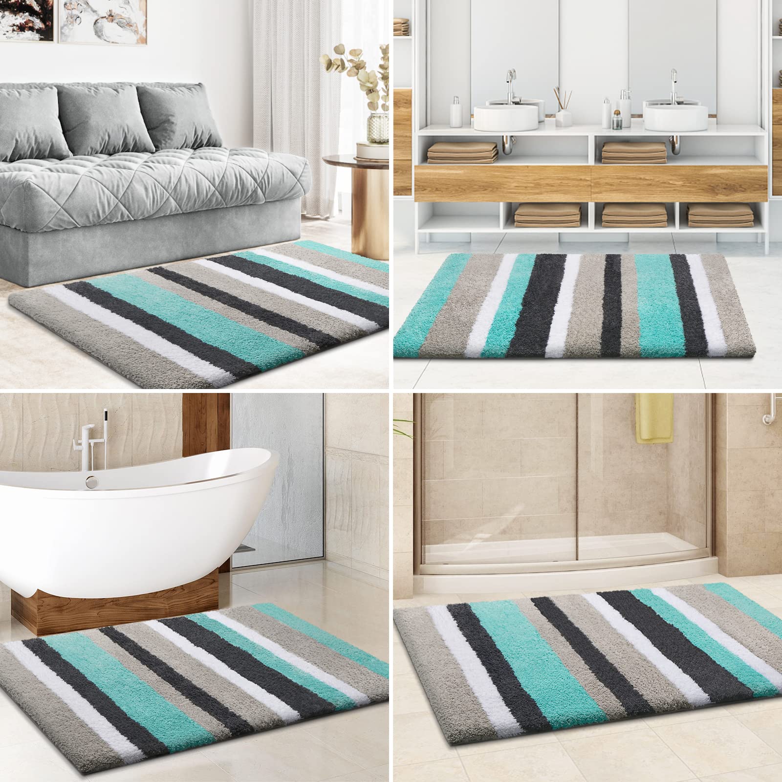 Luxury Bathroom Rugs Bath Mat, Non-Slip Fluffy Soft Plush Microfiber, Machine Washable Carpet Quick Dry Ultra Shaggy Mats for Bathroom, Tub and Shower