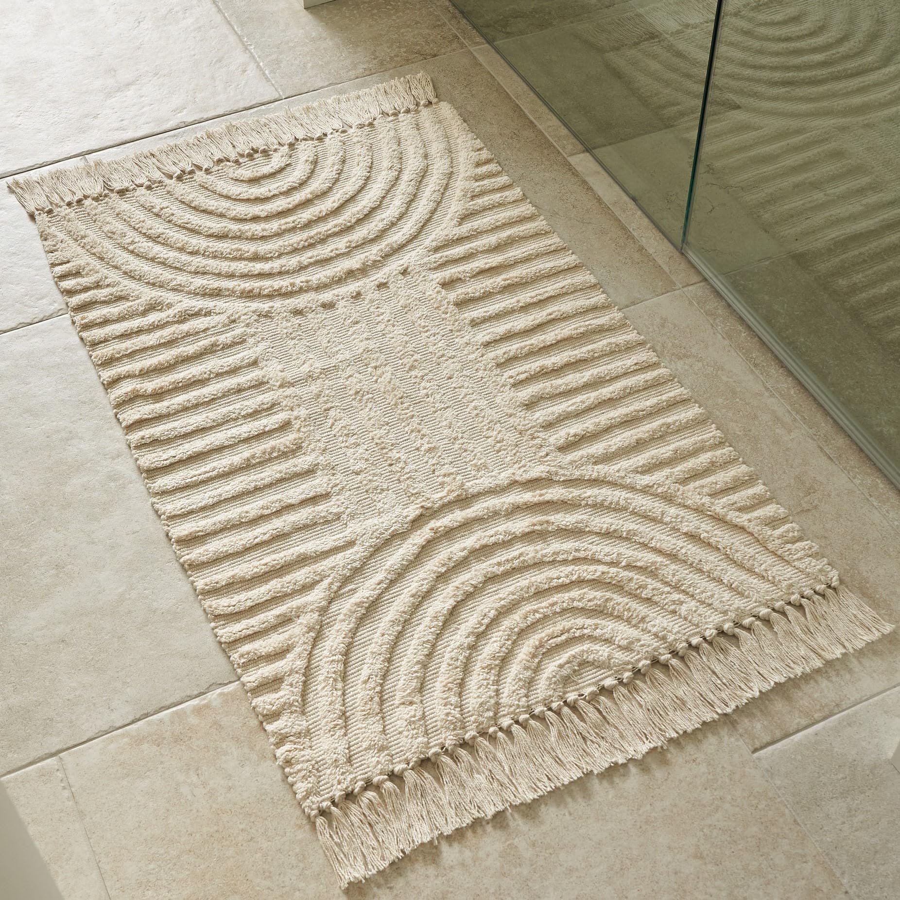 Beautiful Boho Rug with Tassels for Your Bathroom Cotton Rug Fits Perfectly Into Your Bath - Washable, Non-Slip Mat Ideal to Enhance Your Modern Home Decor -Size:2x3 FT