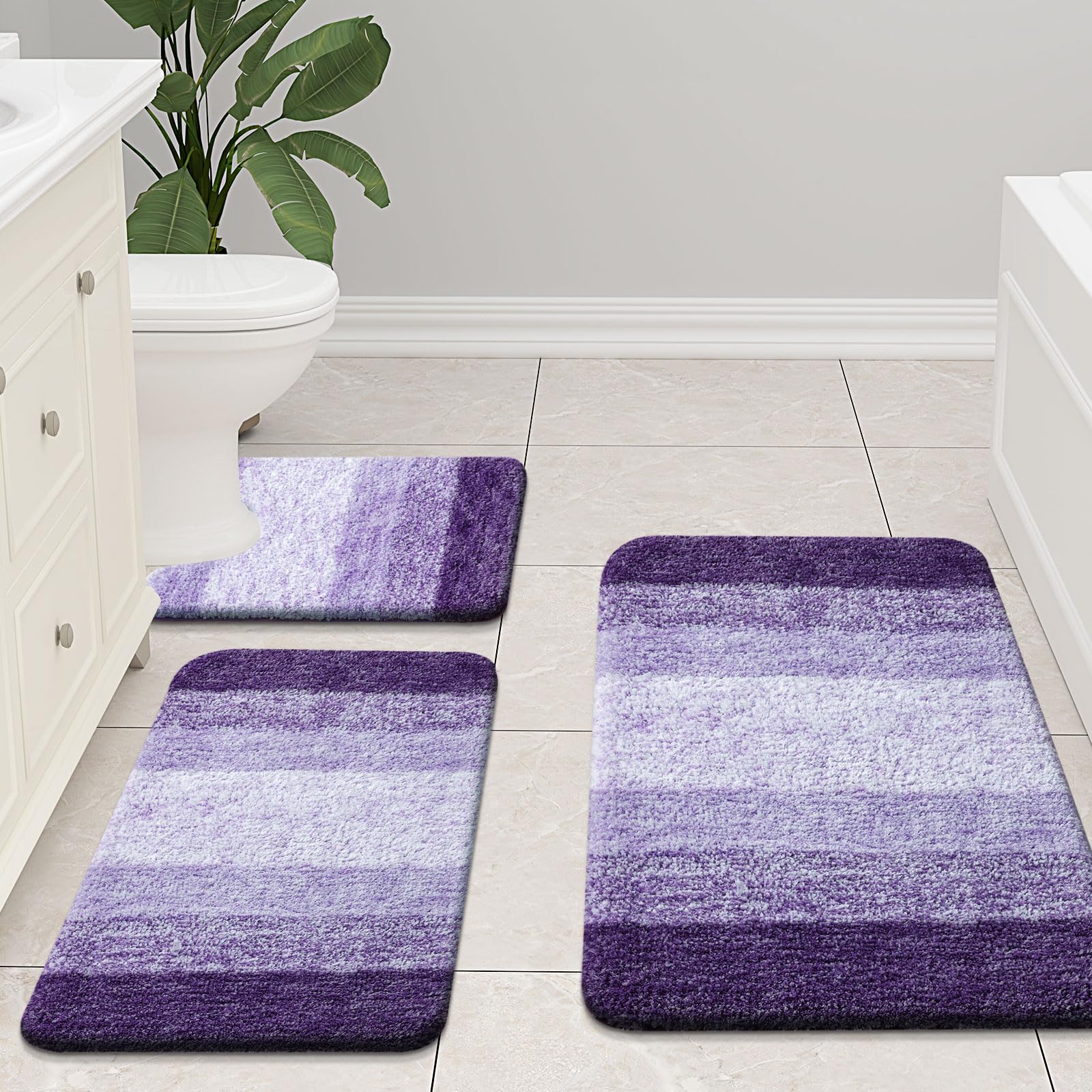 改Arotive Microfiber Bathroom Rugs, Shaggy Soft and Absorbent, Non-Slip, Thick Plush Machine Washable Dry Bath Mats for Bathroom, Tub and Shower, 24" x 16", Black