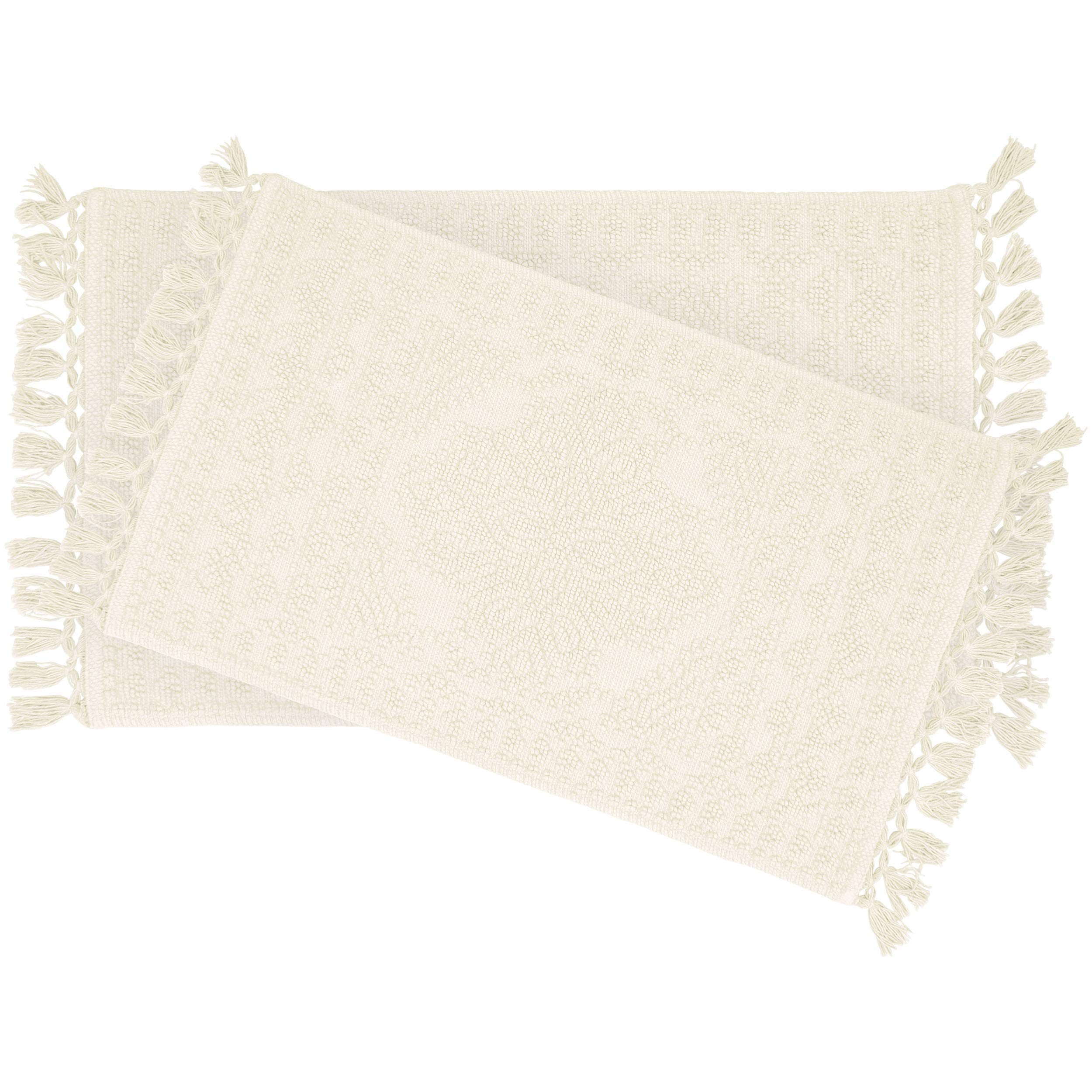 改French Connection Nellore Bathroom Rugs, Set of 2 Woven and Beaded Bathroom Mats, Durable Non-Slip Bath Rugs, Thick BathMats for Bathroom and Shower Rugs, 17" x 28" and 20" x 38", White