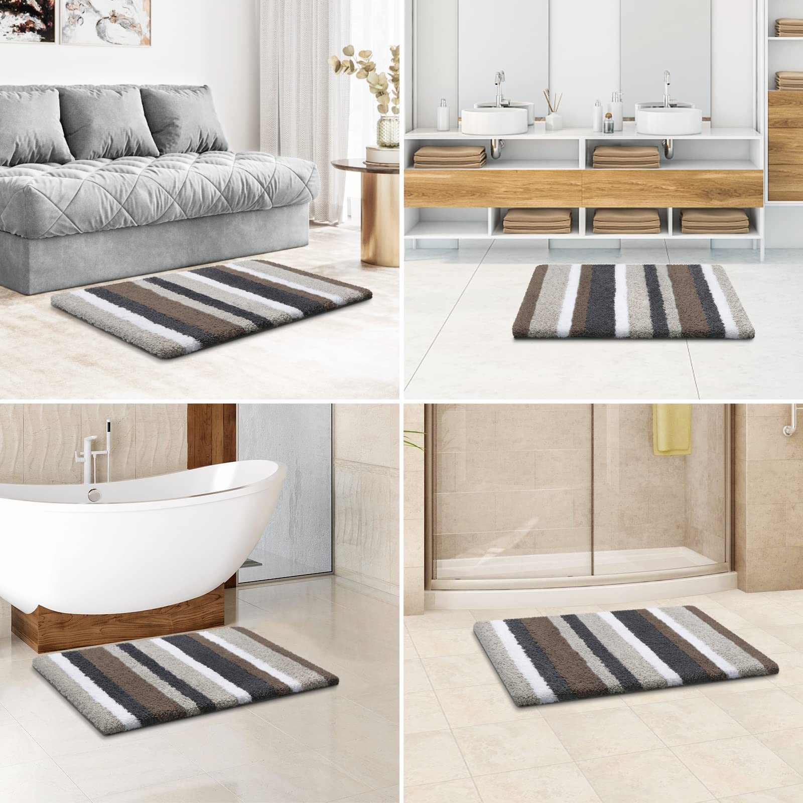 Luxury Bathroom Rugs Bath Mat, Non-Slip Fluffy Soft Plush Microfiber, Machine Washable Carpet Quick Dry Ultra Shaggy Mats for Bathroom, Tub and Shower