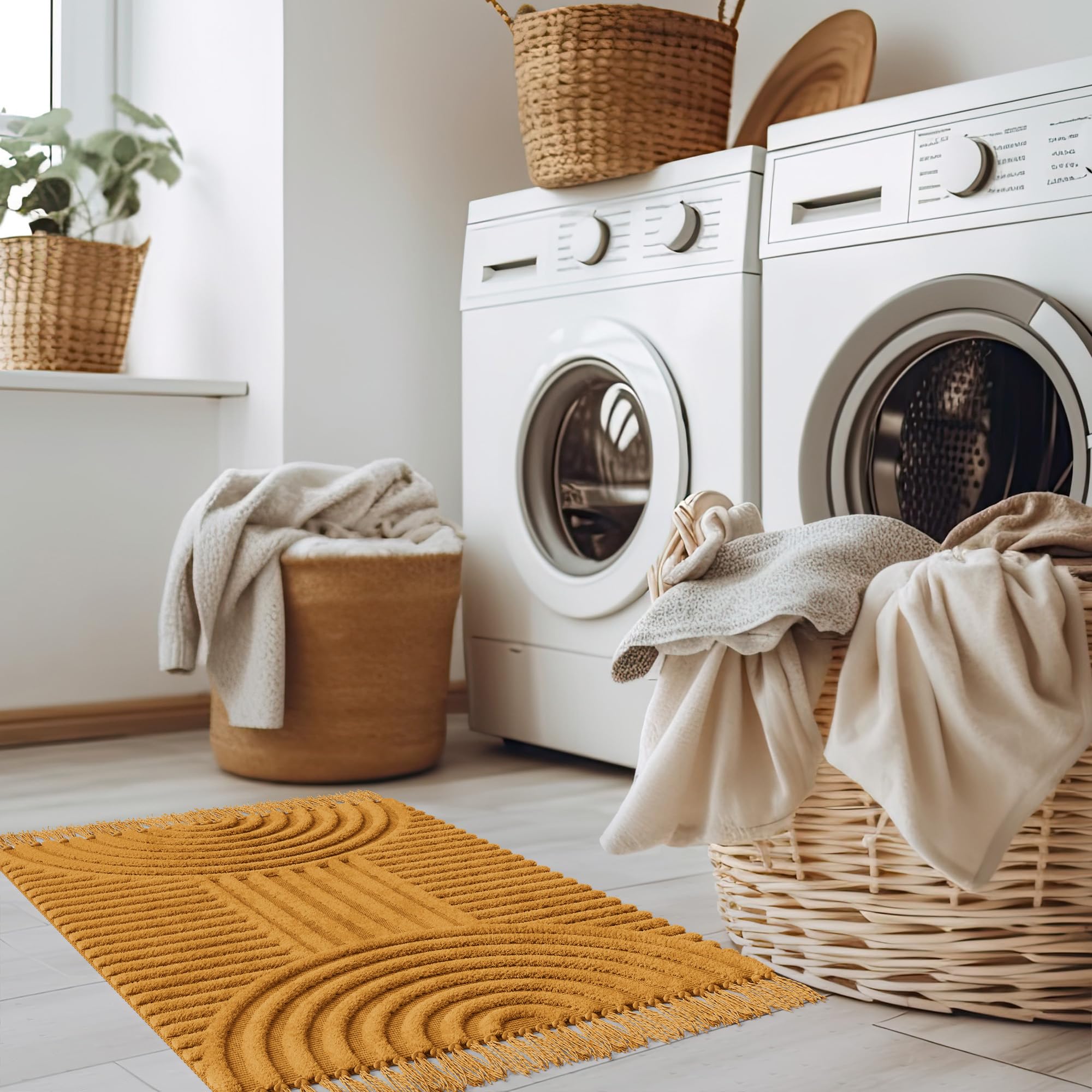 改KIBAGA Beautiful Boho Rug with Tassels for Your Bathroom - Soft 2 x 3 ft. Cotton Rug Fits Perfectly Into Your Bath - Washable, Non-Slip Mat Ideal to Enhance Your Modern Home Decor - 24 x 36 inch
