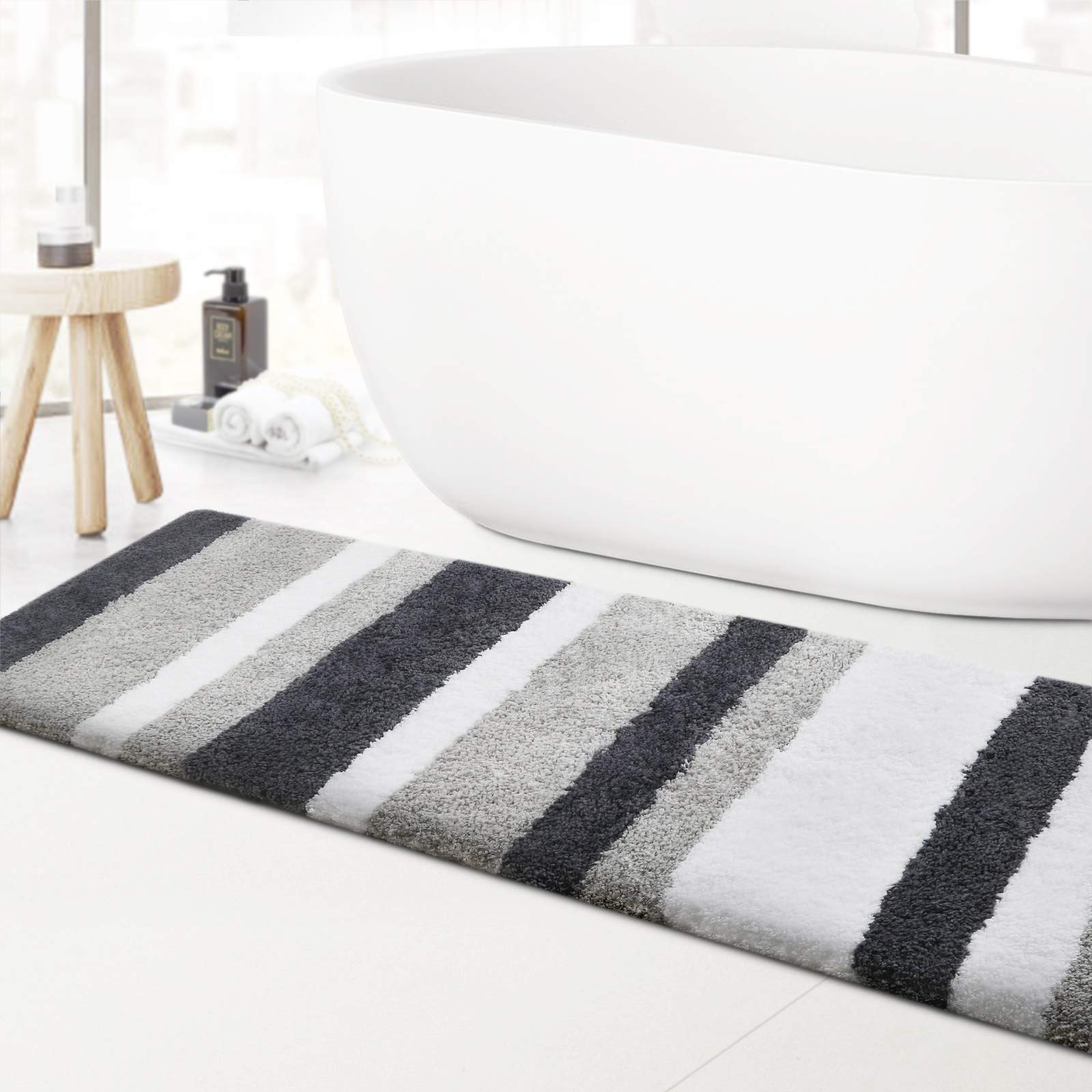 改KMAT Luxury Bathroom Rugs Bath Mat,18"x26", Non-Slip Fluffy Soft Plush Microfiber, Machine Washable Carpet Quick Dry Ultra Shaggy Mats for Bathroom, Tub and Shower, Green-Grey