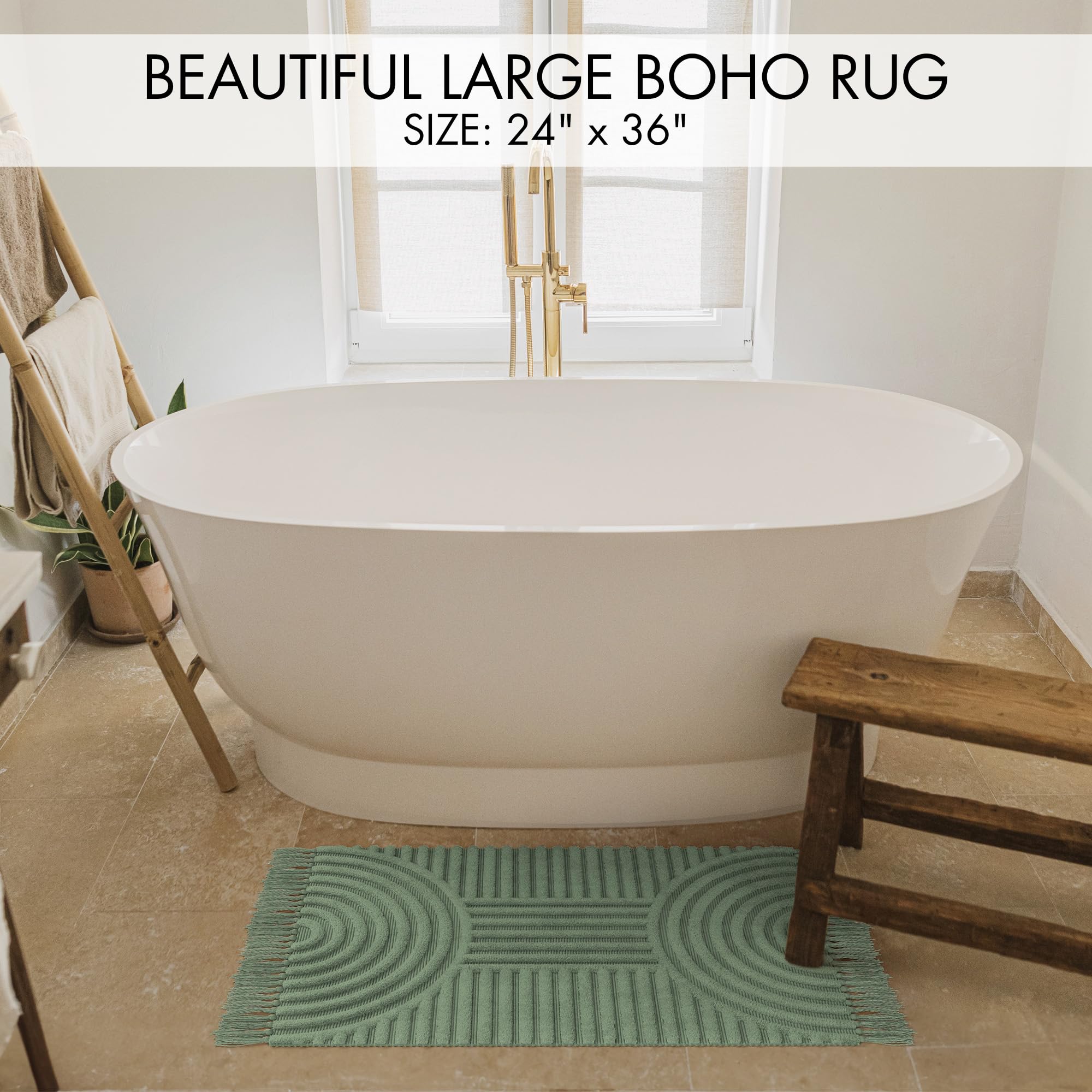 Beautiful Boho Rug with Tassels for Your Bathroom Cotton Rug Fits Perfectly Into Your Bath - Washable, Non-Slip Mat Ideal to Enhance Your Modern Home Decor -Size:2x3 FT