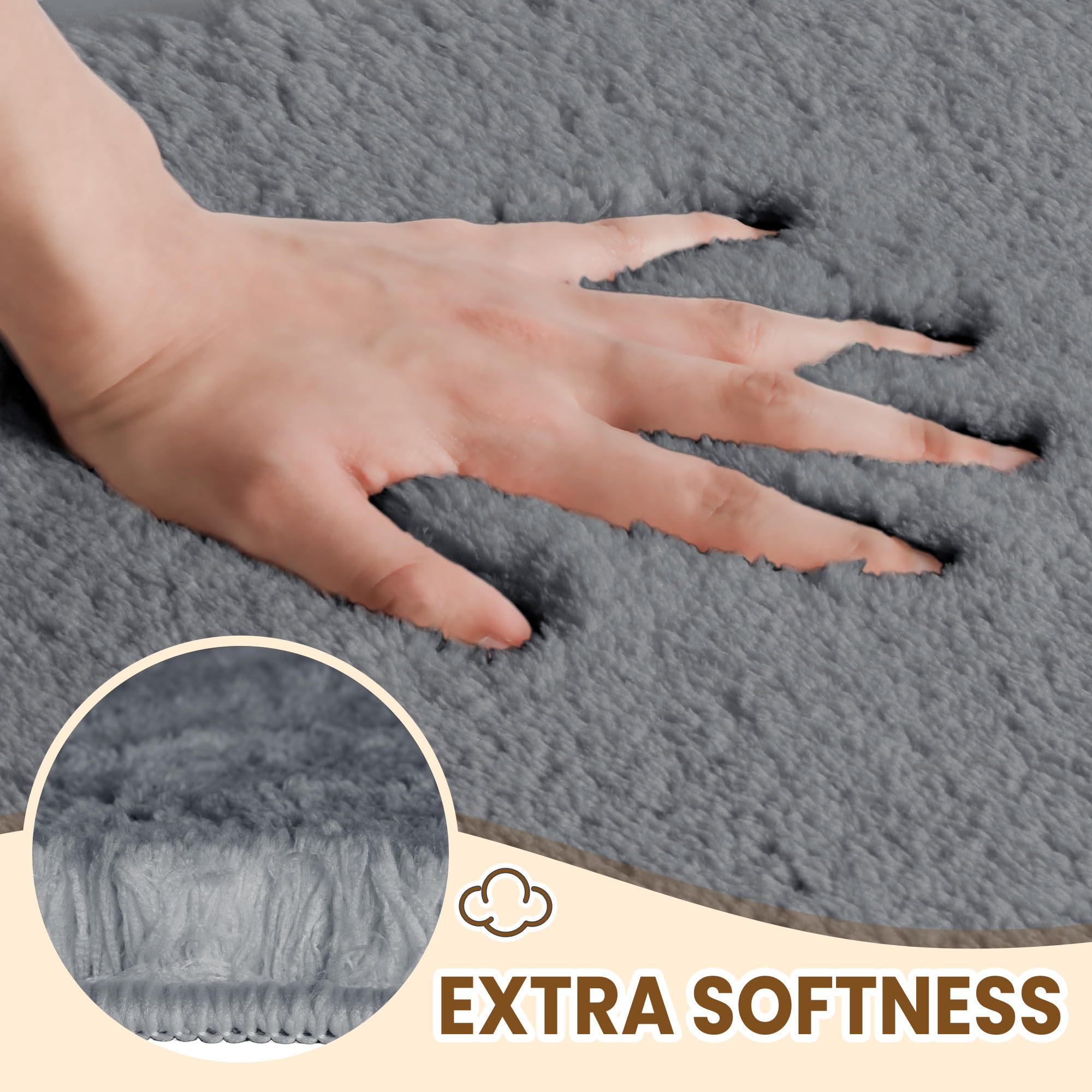 Fluffy Bathroom Rug Mat Absorbent Thick Microfiber Mats with Non Slip Rubber Backing, Quick Dry Machine Washable Bath Rugs for Bathroom Floor, Bathtub and Shower