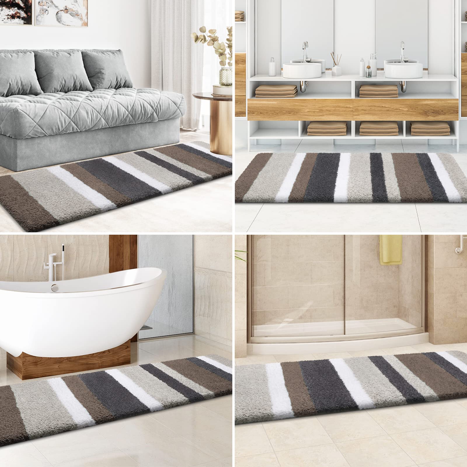 Luxury Bathroom Rugs Bath Mat, Non-Slip Fluffy Soft Plush Microfiber, Machine Washable Carpet Quick Dry Ultra Shaggy Mats for Bathroom, Tub and Shower