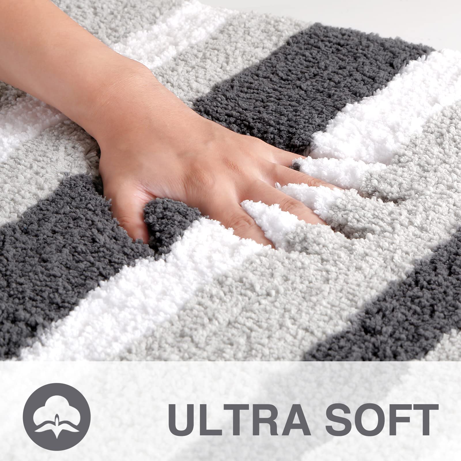 改KMAT Luxury Bathroom Rugs Bath Mat,18"x26", Non-Slip Fluffy Soft Plush Microfiber, Machine Washable Carpet Quick Dry Ultra Shaggy Mats for Bathroom, Tub and Shower, Green-Grey