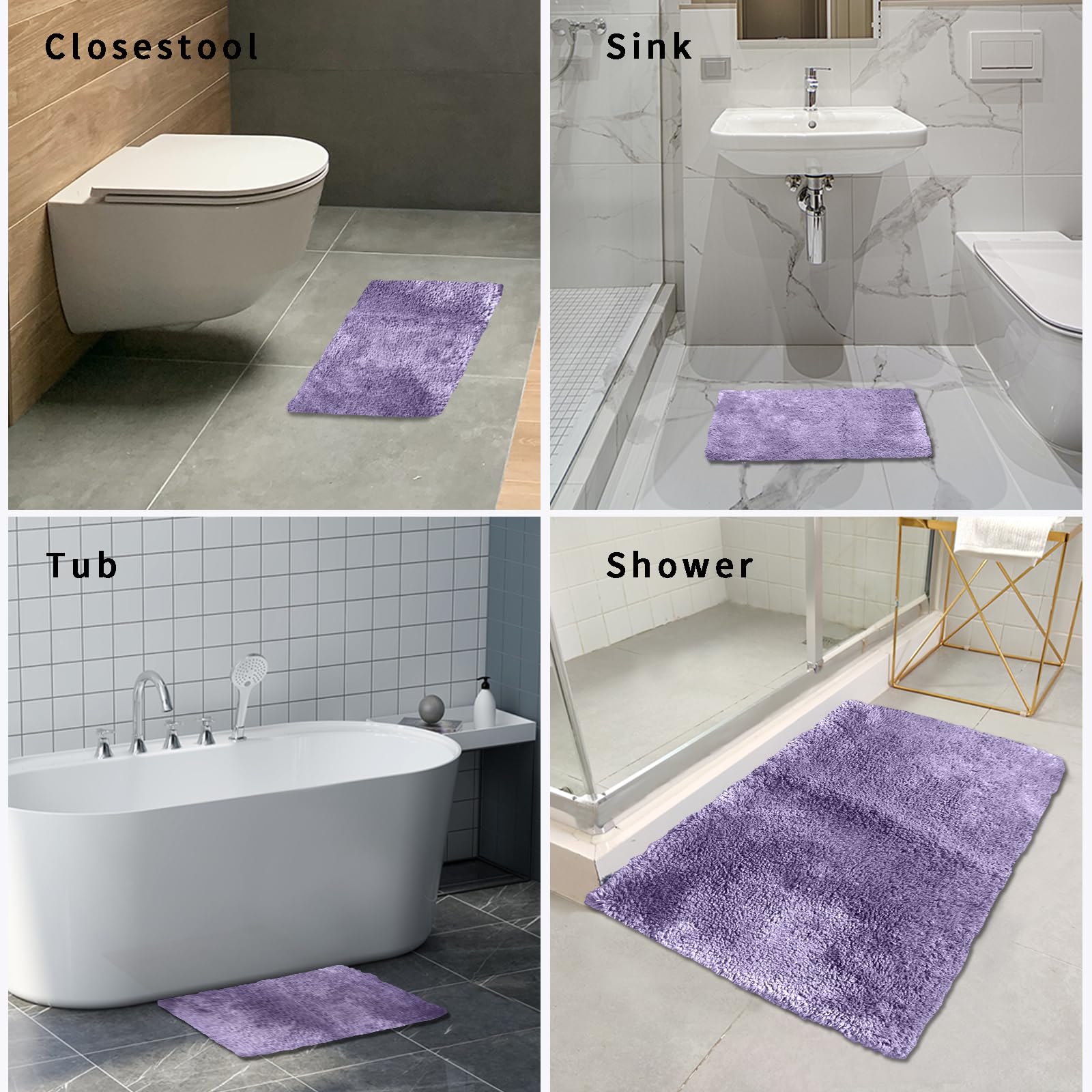 Bathroom Rugs Non-Slip, Soft Shaggy Bath Rugs for Bathroom, Microfiber Bath Mats for Bathroom Floor, Absorbent Plush Bathroom Mats, Machine Washable Bathroom Rug Mat