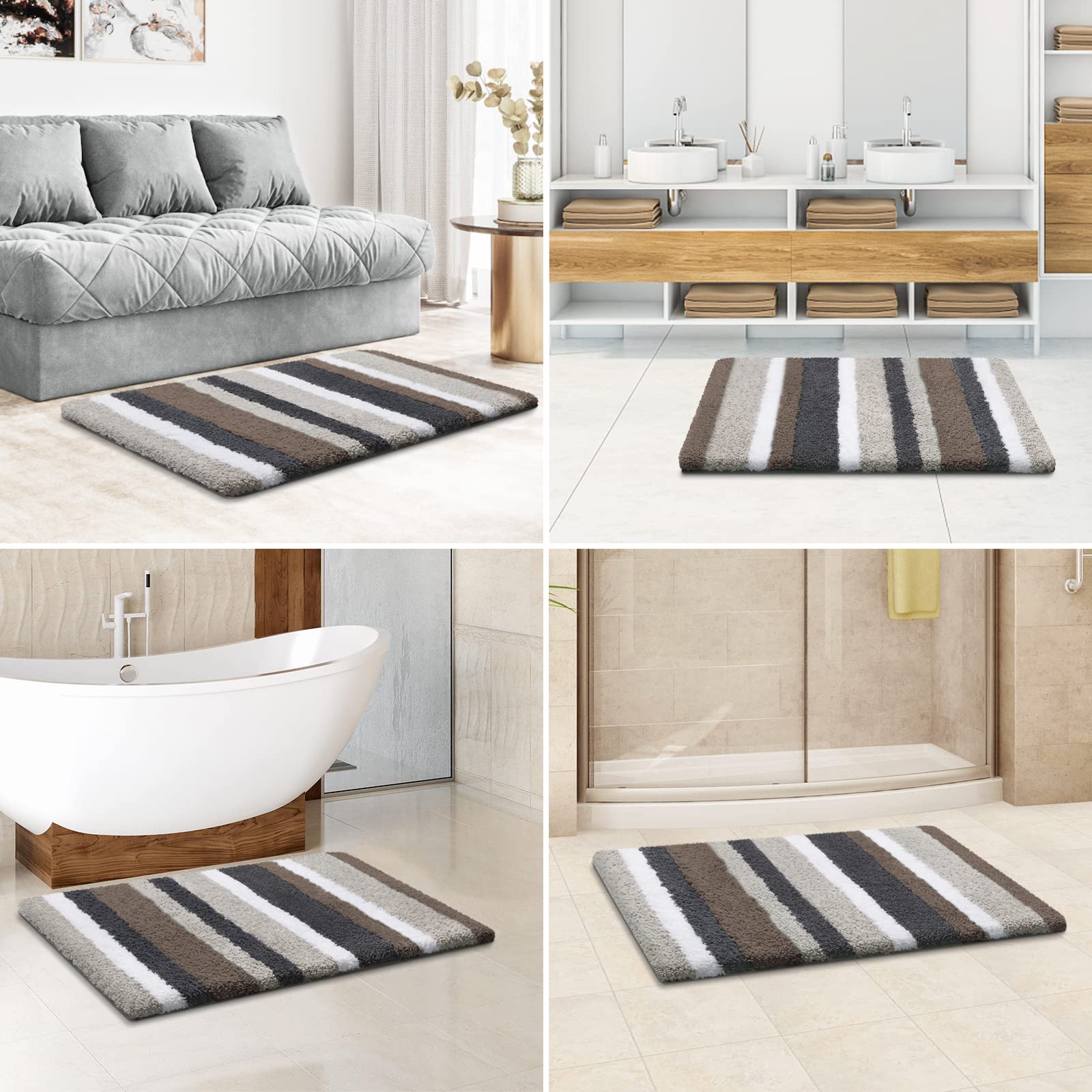 Luxury Bathroom Rugs Bath Mat, Non-Slip Fluffy Soft Plush Microfiber, Machine Washable Carpet Quick Dry Ultra Shaggy Mats for Bathroom, Tub and Shower