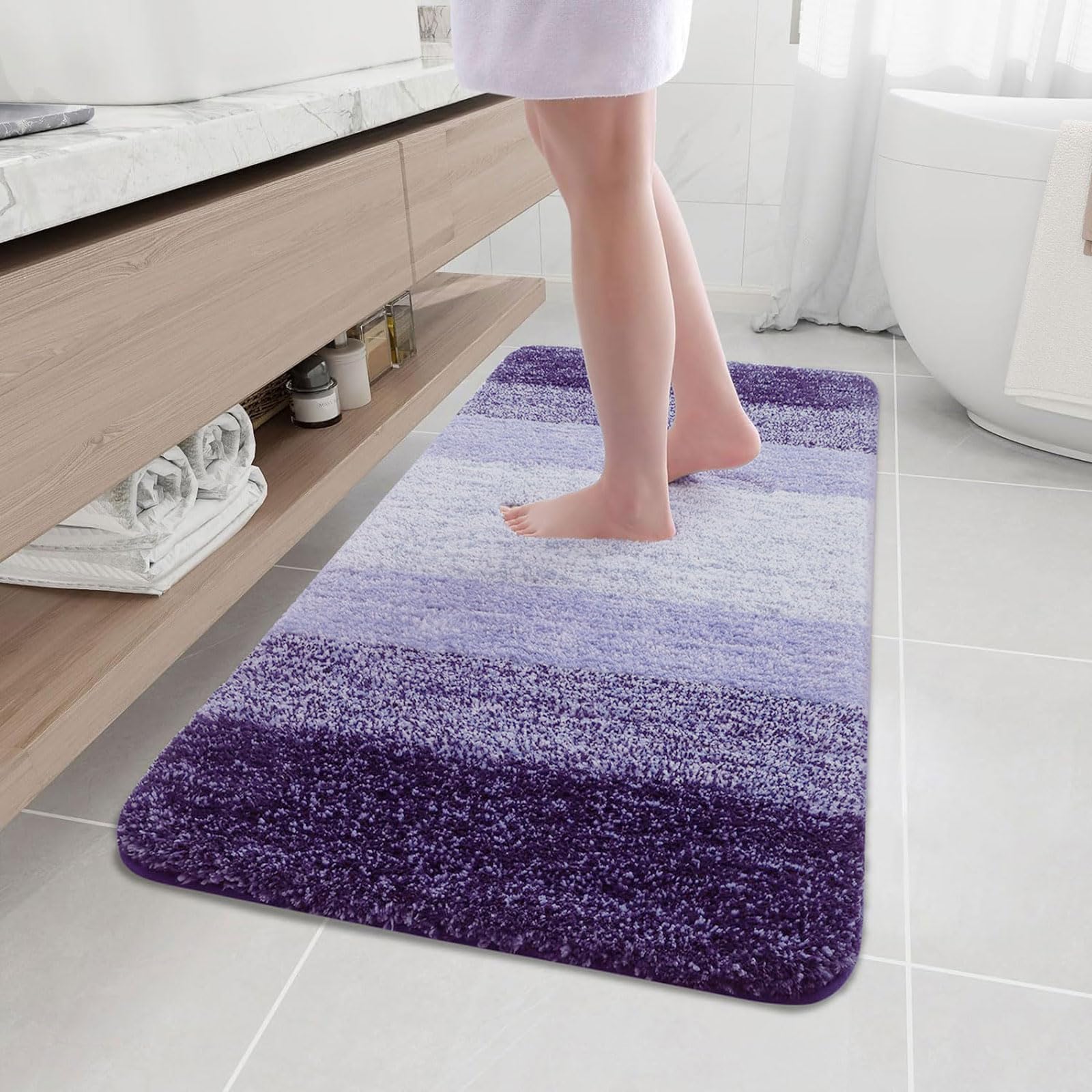改Arotive Microfiber Bathroom Rugs, Shaggy Soft and Absorbent, Non-Slip, Thick Plush Machine Washable Dry Bath Mats for Bathroom, Tub and Shower, 24" x 16", Black