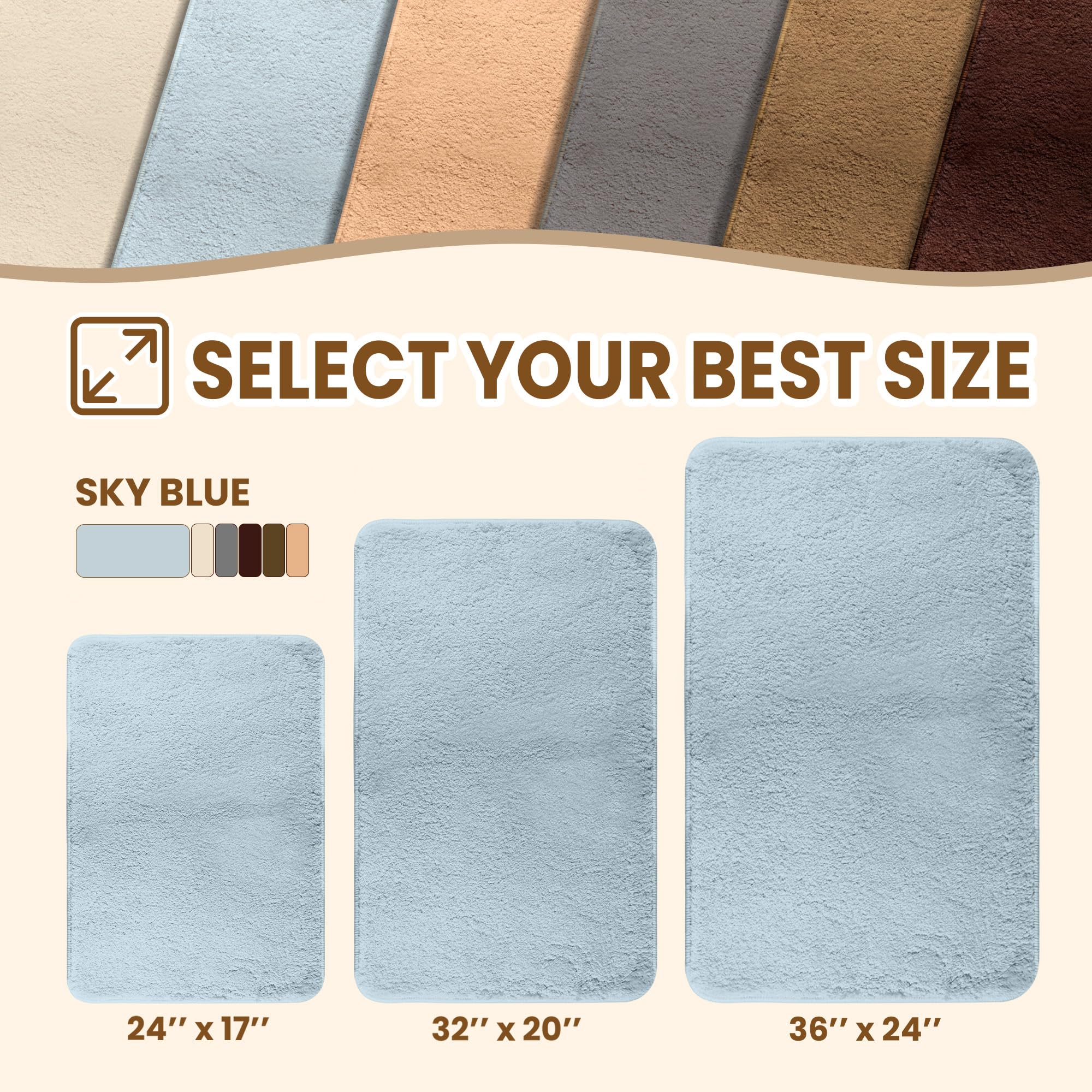 改TECHMILLY Fluffy Bathroom Rug Mat Small 24x17, Absorbent Thick Microfiber Mats with Non Slip Rubber Backing, Quick Dry Machine Washable Bath Rugs for Bathroom Floor, Bathtub and Shower, Cream