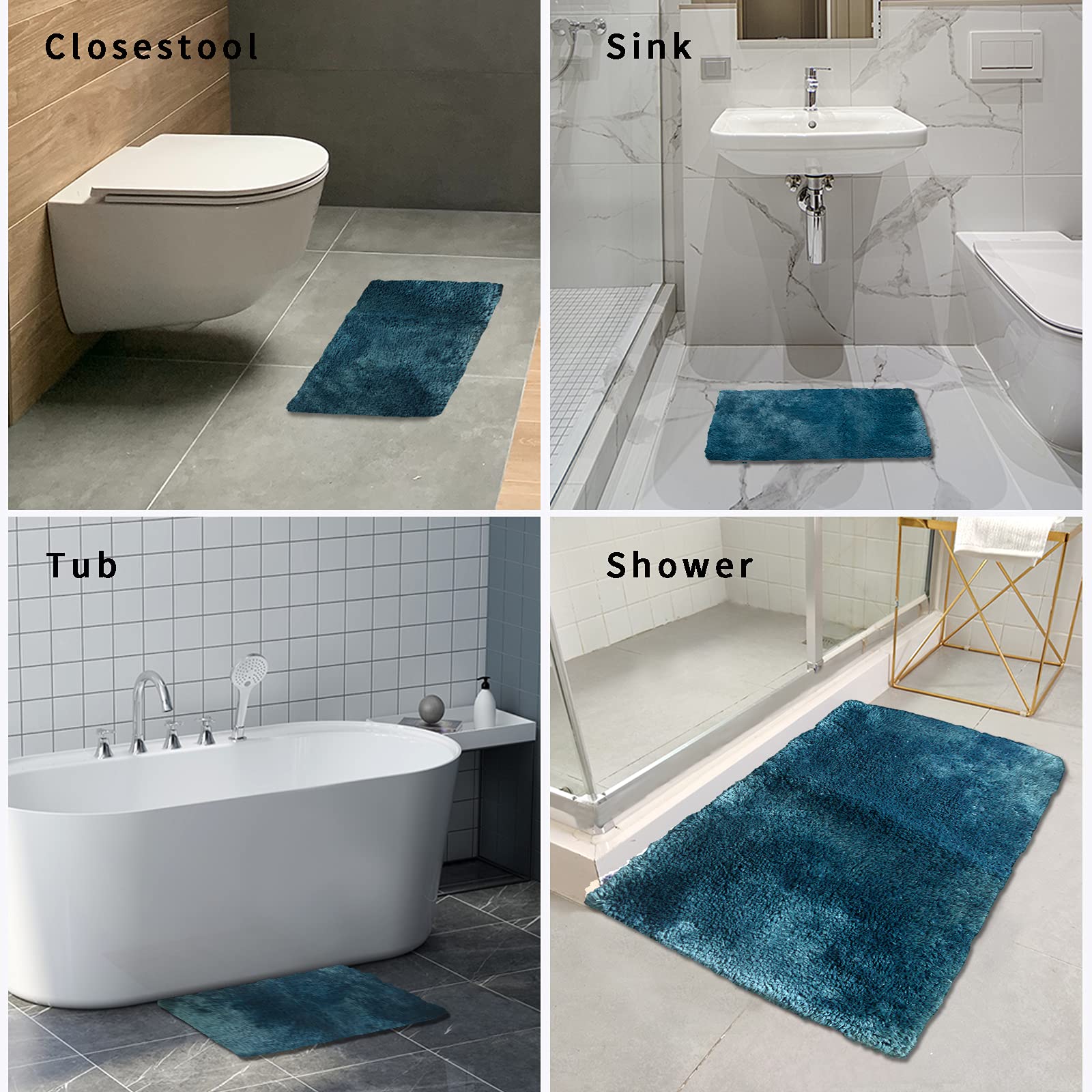 Bathroom Rugs Non-Slip, Soft Shaggy Bath Rugs for Bathroom, Microfiber Bath Mats for Bathroom Floor, Absorbent Plush Bathroom Mats, Machine Washable Bathroom Rug Mat