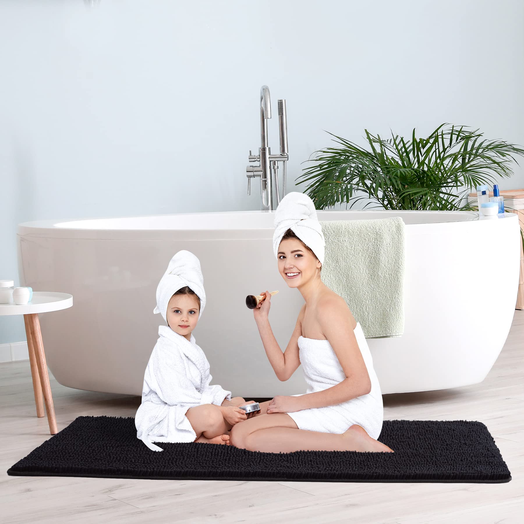 Long Bathroom Rugs Runner,Absorbent Bath Mats for Bathroom Non-Slip,Washable Carpet,Soft Plush Chenille Shower Mats for Bathroom,Shaggy Durable Bath Rugs with Rubber Backing