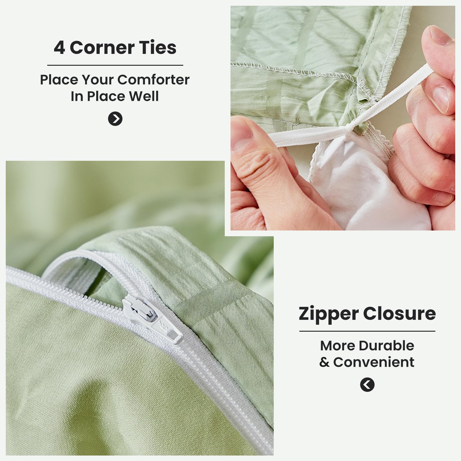 改WARMDERN Duvet Cover Set Queen Size, 3pcs Washed Microfiber White Bedding Set, Soft Breathable Striped Textured Seersucker Duvet Cover with Zipper Closure &amp; Corner Ties(White, Queen)