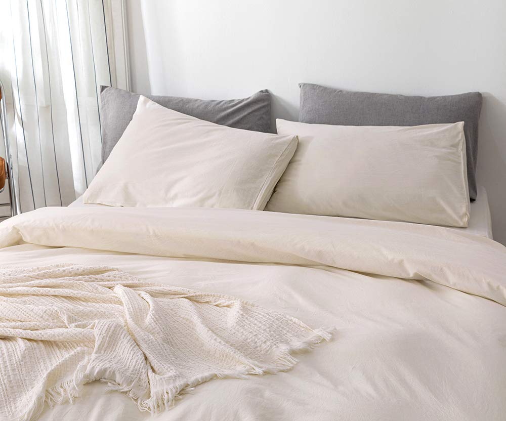 100% Washed Cotton Durable Soft Comfy Duvet Cover Set, 3 Pieces Duvet Cover with Zipper Closure