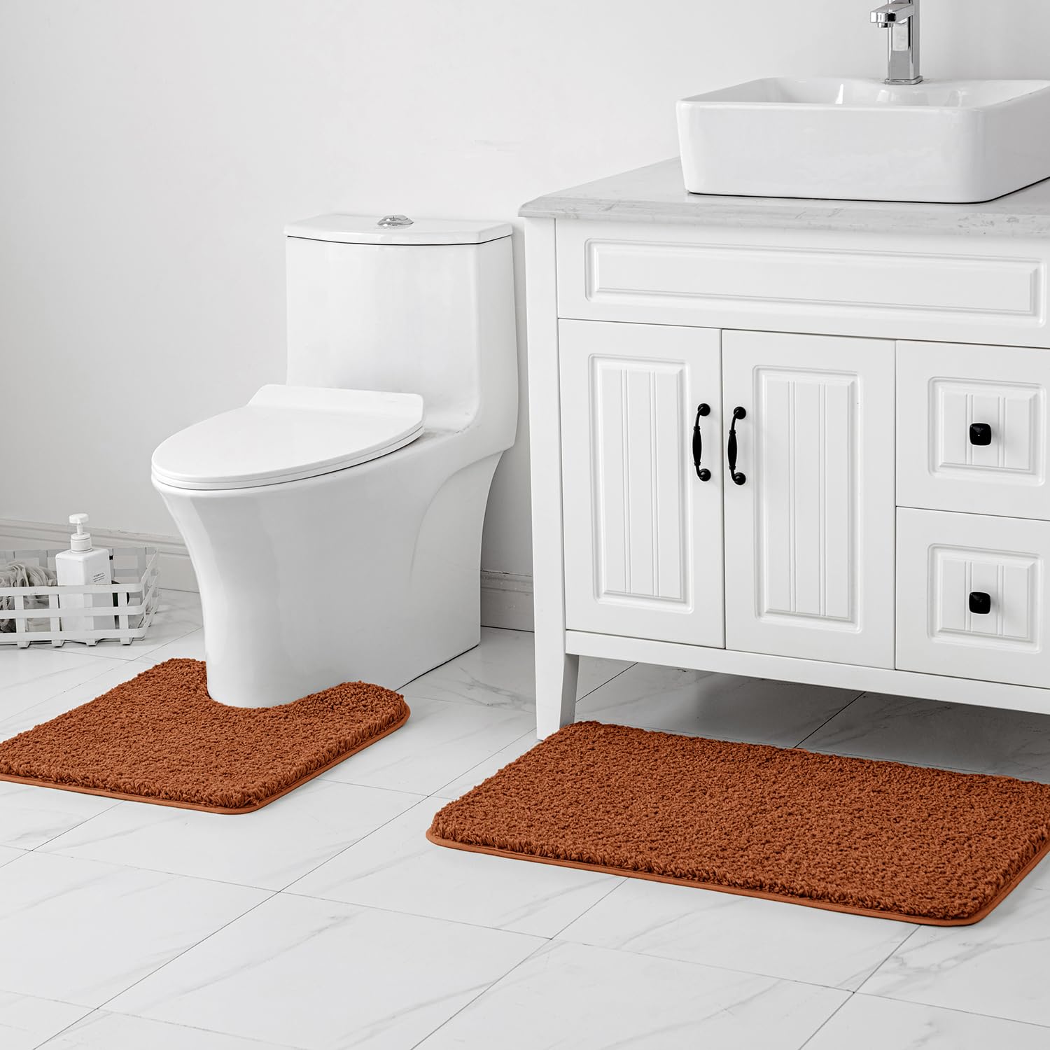 Pink Bathroom Rugs Sets 2 Piece - Absorbent Bath Mats Set Made of Thick Fluffy Microsiber for Bathroom Floor, Tub or Entryway, Non Slip Rubber Backside