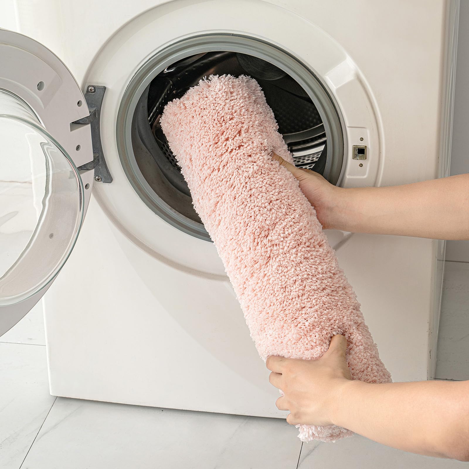 Pink Bathroom Rugs Sets 2 Piece - Absorbent Bath Mats Set Made of Thick Fluffy Microsiber for Bathroom Floor, Tub or Entryway, Non Slip Rubber Backside