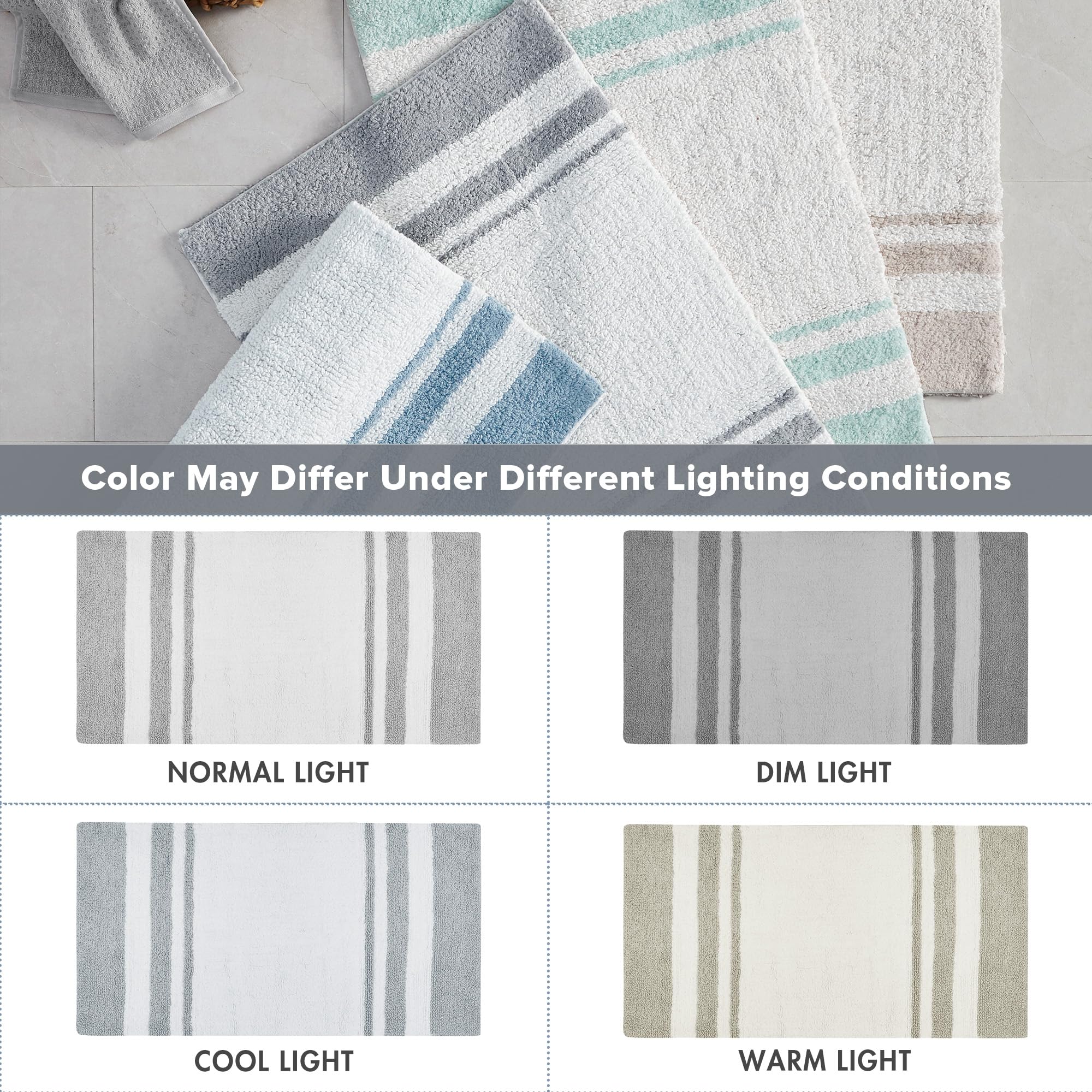 Rug 100%-Cotton Striped Ultra Soft Water Fast Bath Non-Slip Absorbent Quick Dry Mats for Tub, Shower Room, and Bathroom Size:20x30"