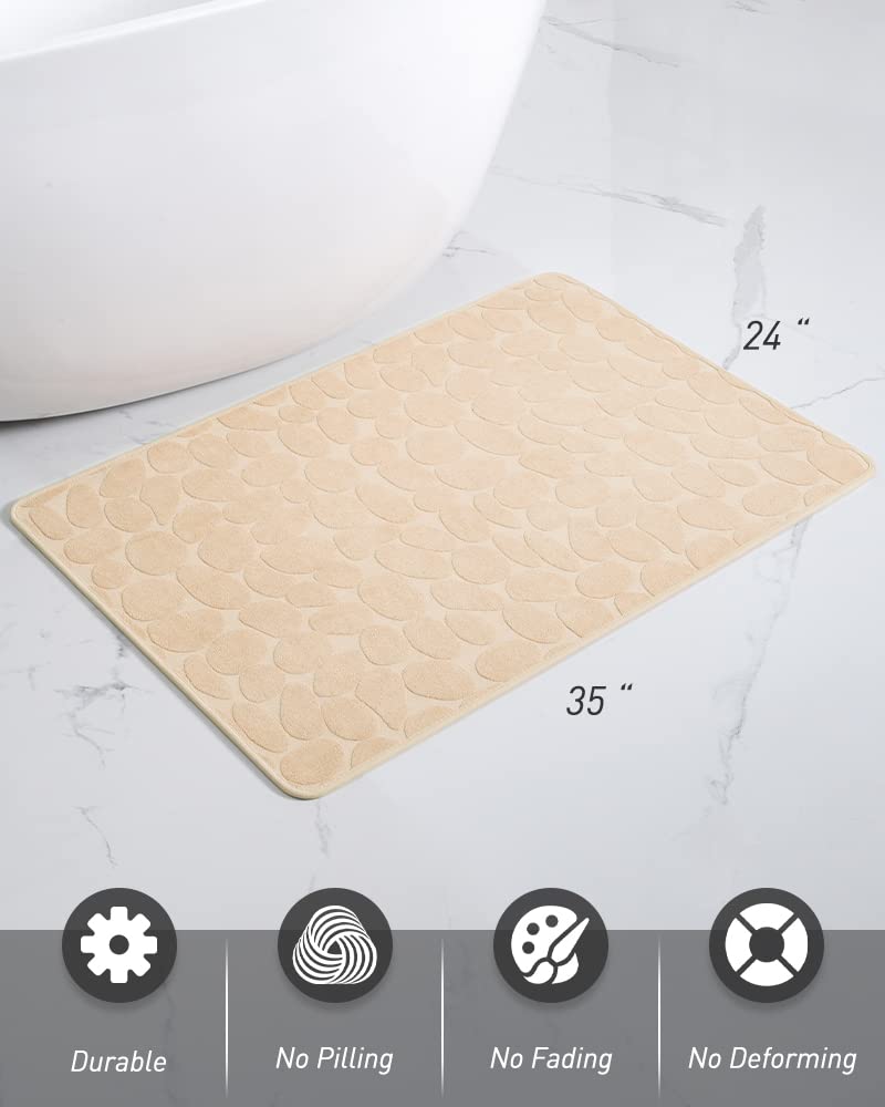 Non Slip Bath Mat Super Absorbent Cobblestone Bathroom Rugs, Low Pile Rubber Backed Bathroom Mats for Bathroom Floor Mat, Machine Washable Towel Bath Rugs for Bathroom