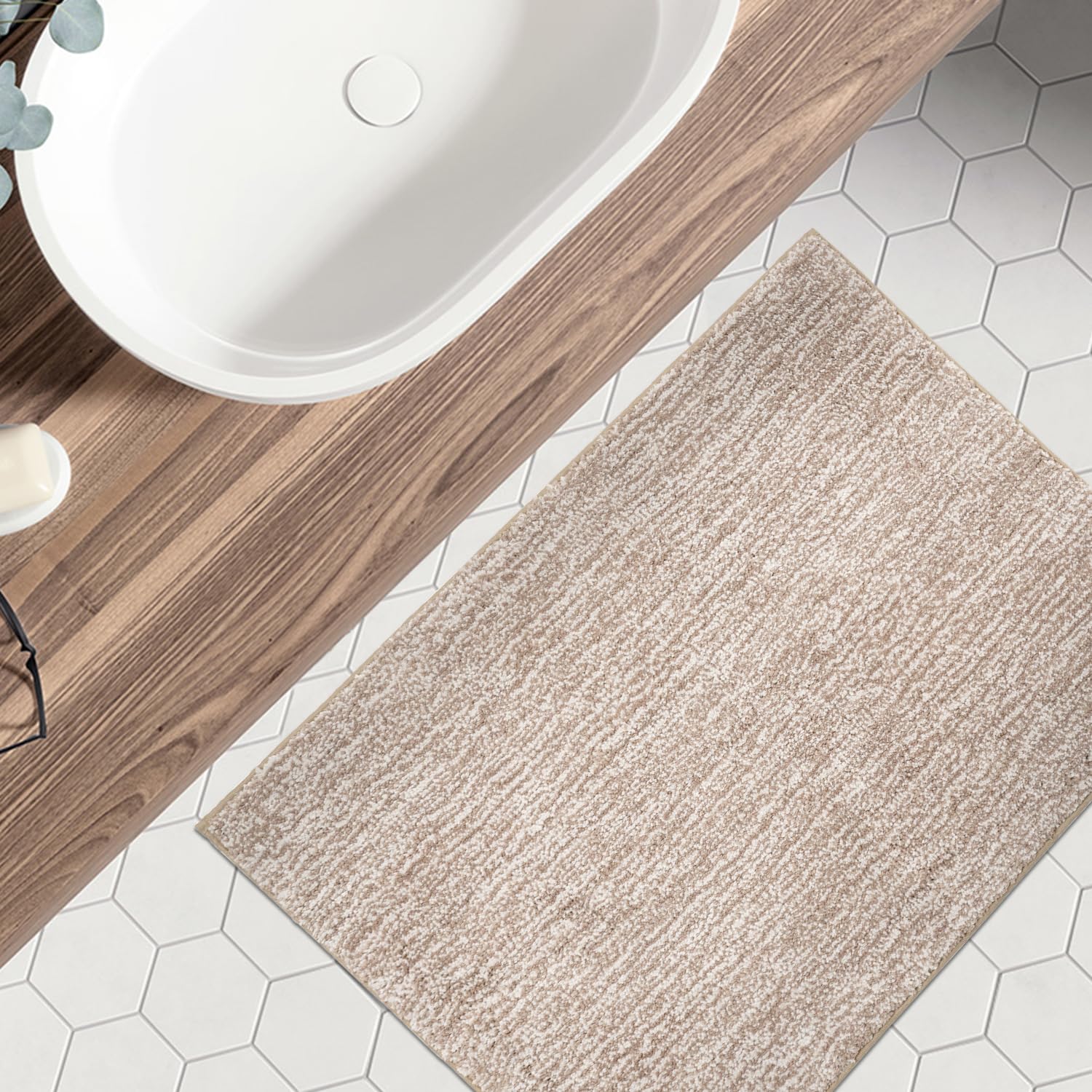 Melange Tufted Bathroom Rugs , Water Absorbent Soft Bath Mat for Bathroom Floor, Non Slip & Washable Shower Mat, Room Accessories Microfiber Bathroom Mat
