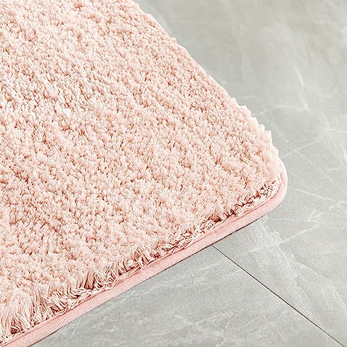 Pink Bathroom Rugs Sets 2 Piece - Absorbent Bath Mats Set Made of Thick Fluffy Microsiber for Bathroom Floor, Tub or Entryway, Non Slip Rubber Backside