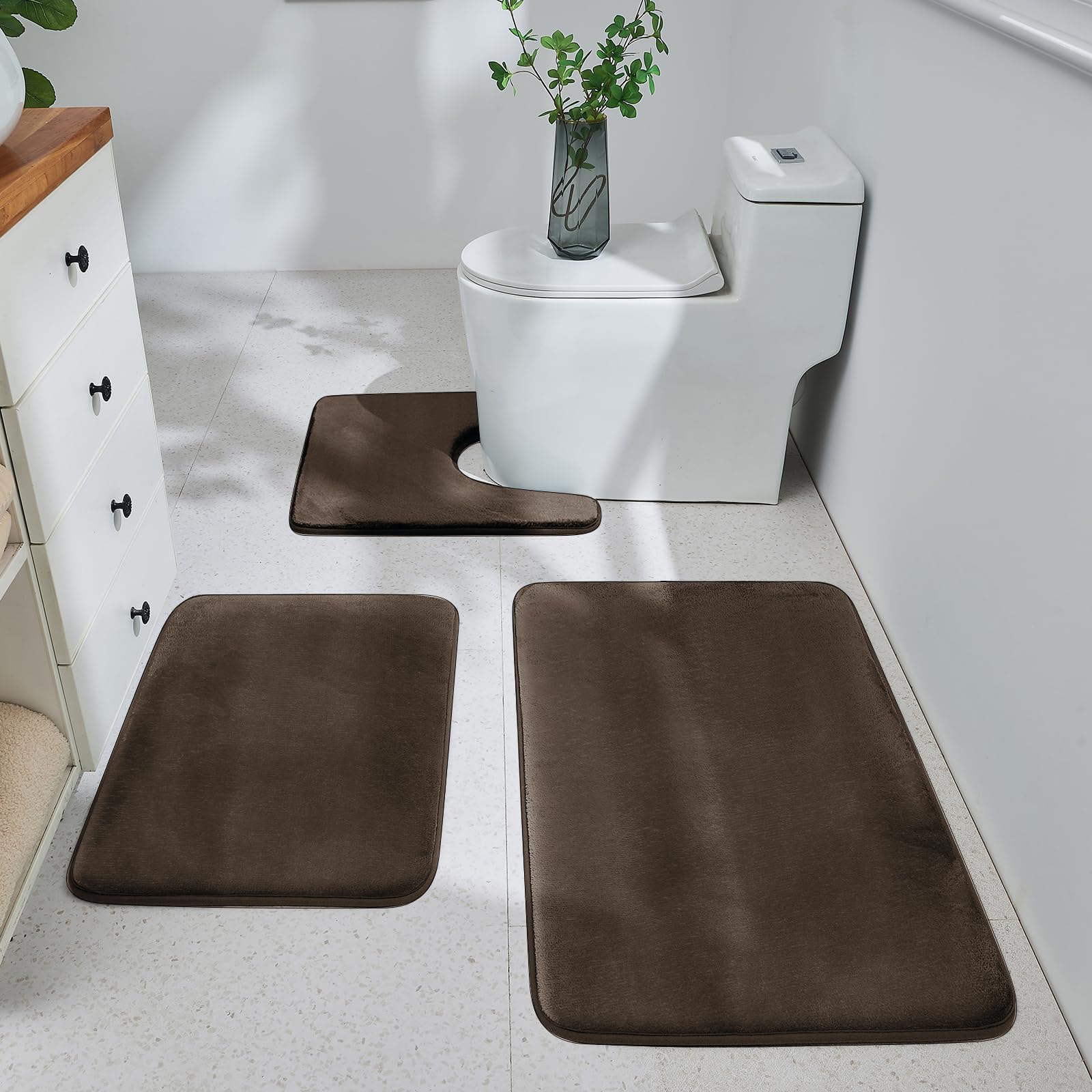 改HUXMEYSON Bathroom Rugs Sets 3 Piece, Ultra Soft Velvet Memory Foam Bath Rugs, Non-Slip &amp; PVC Backing Bathroom Mat Set, Washable Quick Dry Bathroom Rug - Black